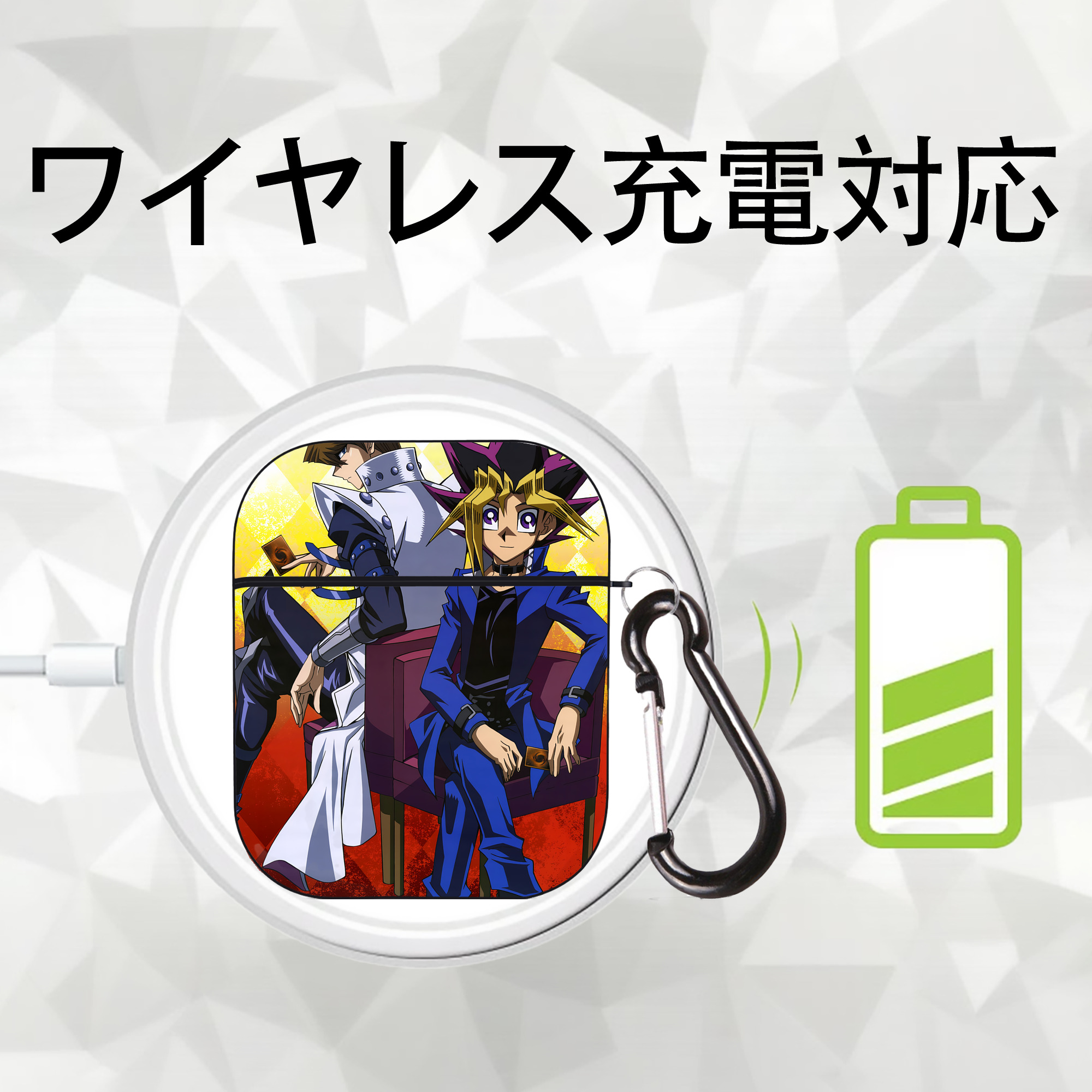 遊☆戯☆王 Yu-Gi-Oh! AirPods 第2世代保護ケース ハードシェル ブラック 耐衝撃・防指紋・カラビナ付き