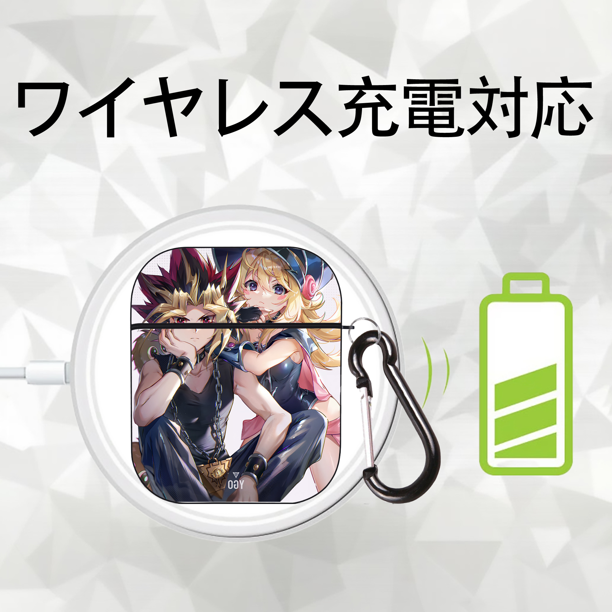 遊☆戯☆王 Yu-Gi-Oh! AirPods 第2世代保護ケース ハードシェル ブラック 耐衝撃・防指紋・カラビナ付き