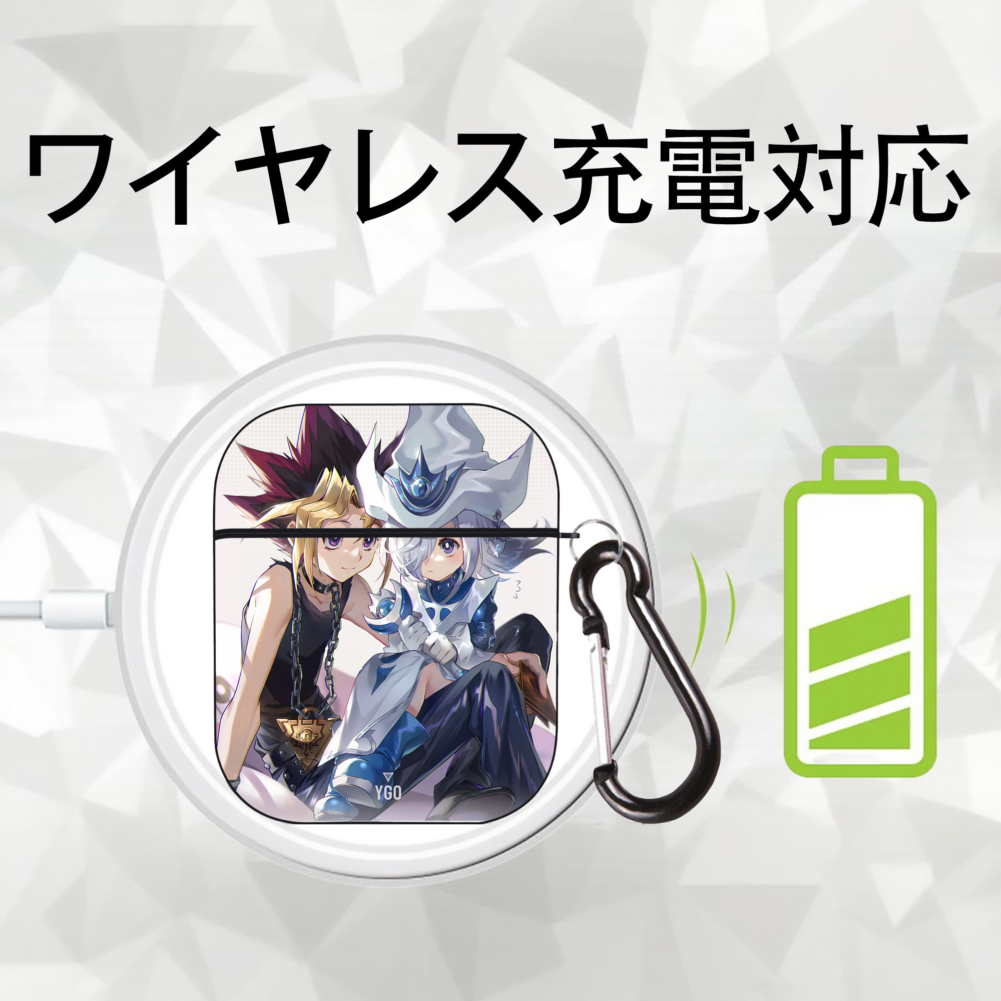 遊☆戯☆王 Yu-Gi-Oh! AirPods 第2世代保護ケース ハードシェル ブラック 耐衝撃・防指紋・カラビナ付き
