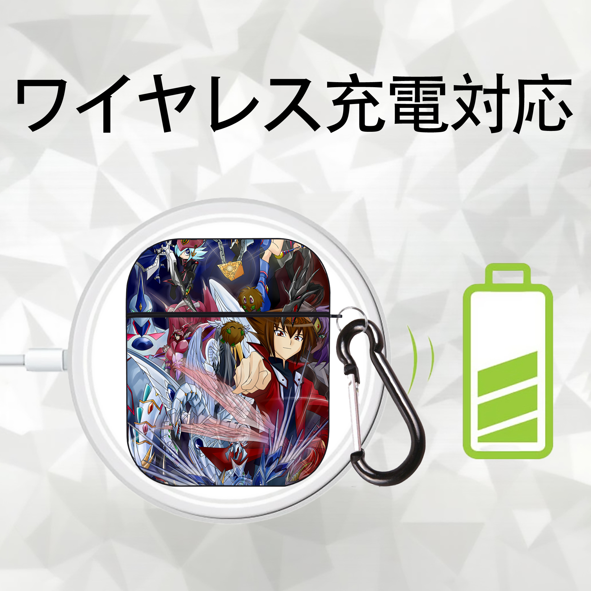 遊☆戯☆王 Yu-Gi-Oh! AirPods 第2世代保護ケース ハードシェル ブラック 耐衝撃・防指紋・カラビナ付き