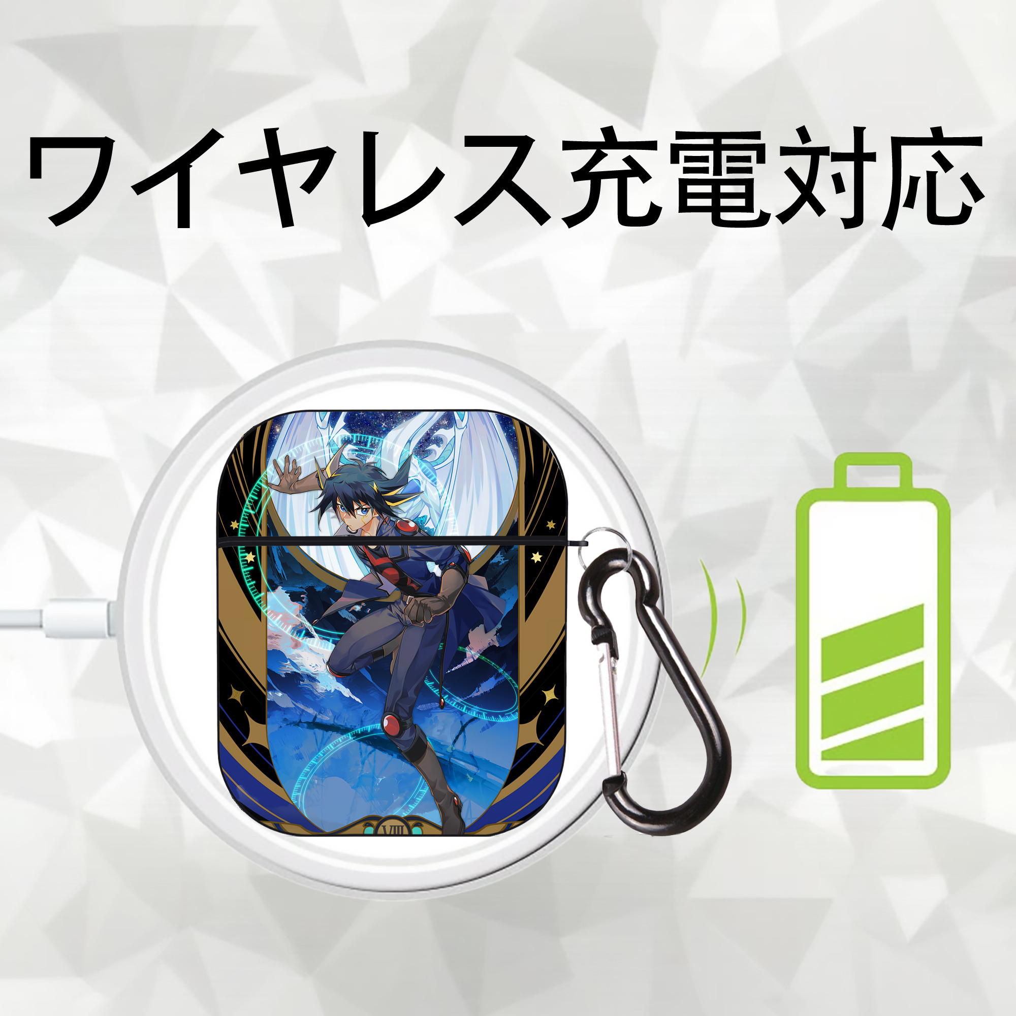 遊☆戯☆王 Yu-Gi-Oh! AirPods 第2世代保護ケース ハードシェル ブラック 耐衝撃・防指紋・カラビナ付き