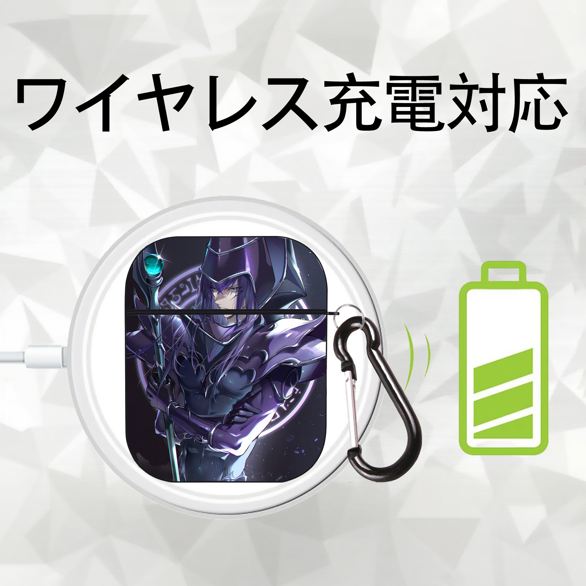 遊☆戯☆王 Yu-Gi-Oh! AirPods 第2世代保護ケース ハードシェル ブラック 耐衝撃・防指紋・カラビナ付き