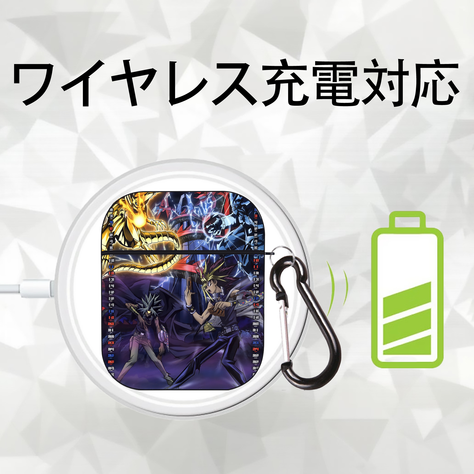 遊☆戯☆王 Yu-Gi-Oh! AirPods 第2世代保護ケース ハードシェル ブラック 耐衝撃・防指紋・カラビナ付き