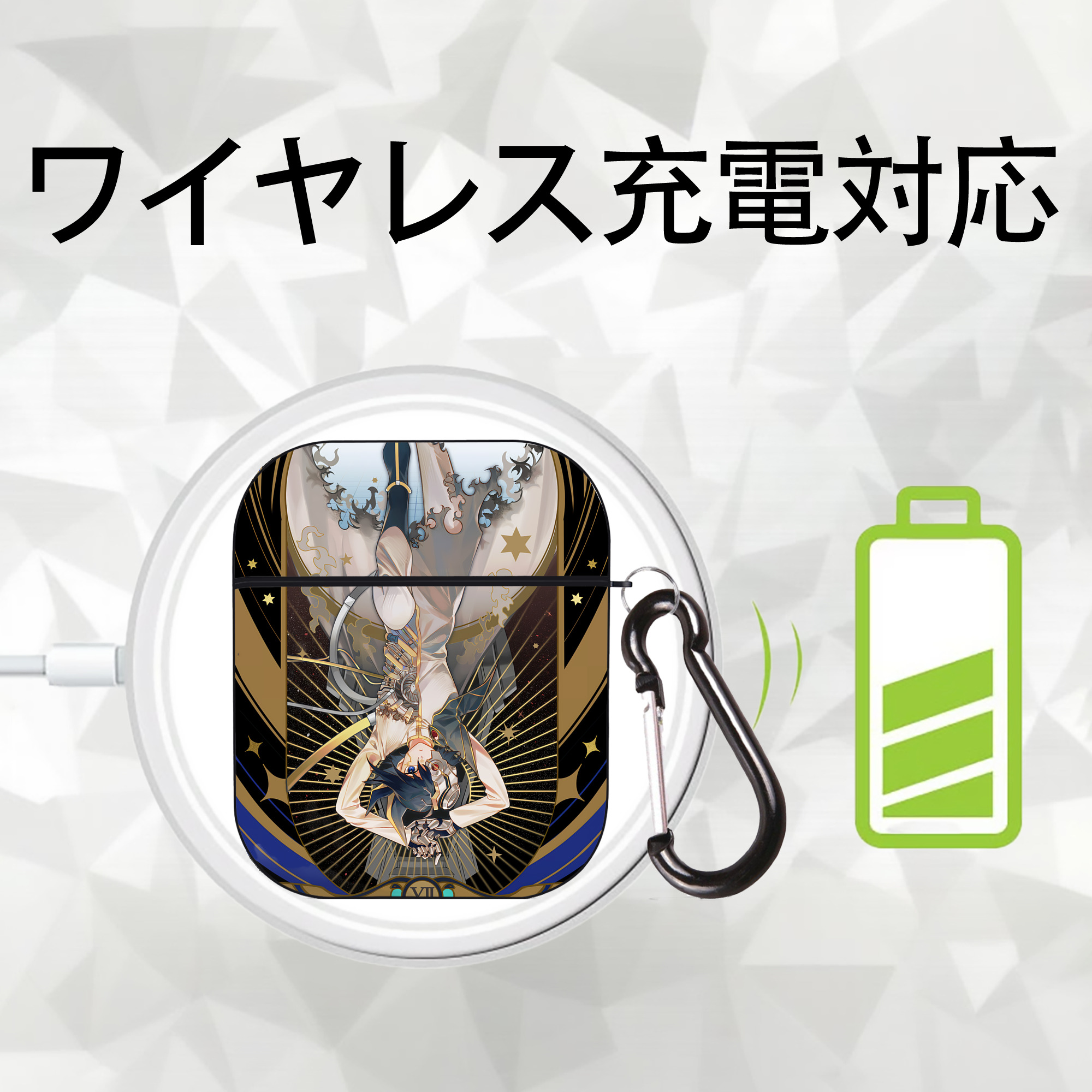 遊☆戯☆王 Yu-Gi-Oh! AirPods 第2世代保護ケース ハードシェル ブラック 耐衝撃・防指紋・カラビナ付き