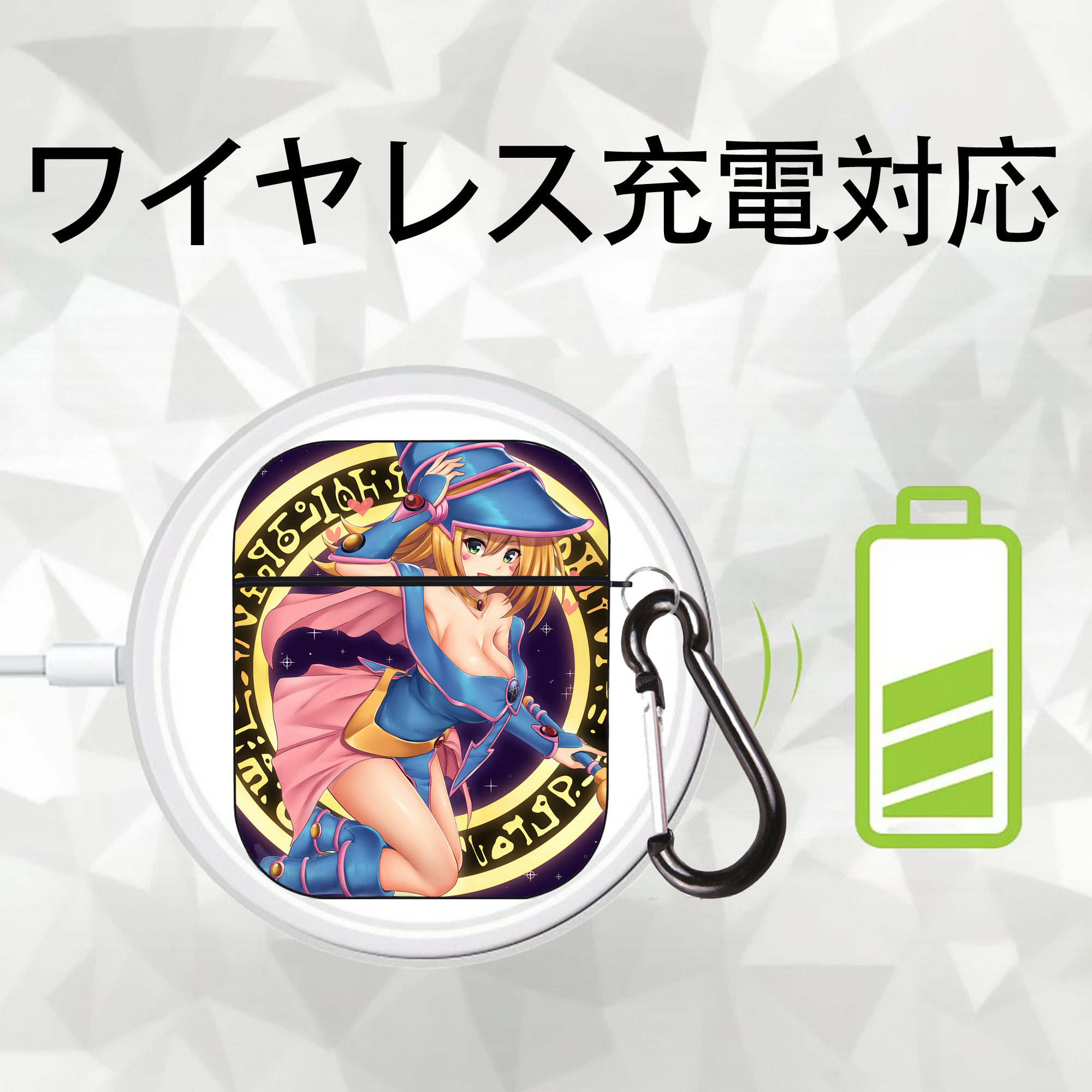 遊☆戯☆王 Yu-Gi-Oh! AirPods 第2世代保護ケース ハードシェル ブラック 耐衝撃・防指紋・カラビナ付き