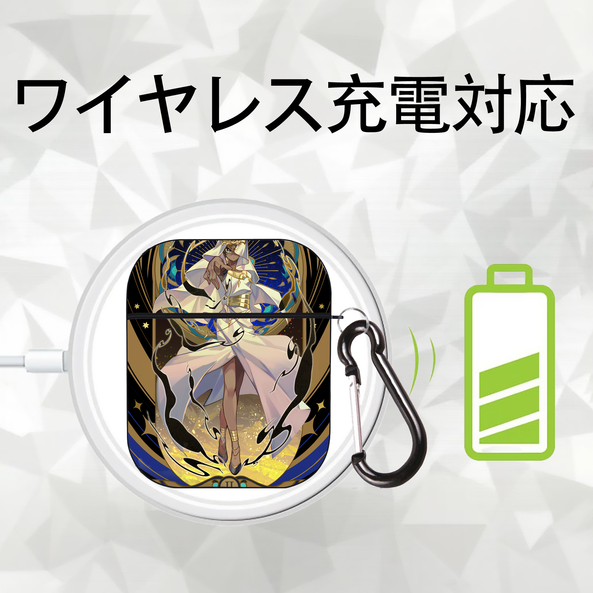 遊☆戯☆王 Yu-Gi-Oh! AirPods 第2世代保護ケース ハードシェル ブラック 耐衝撃・防指紋・カラビナ付き