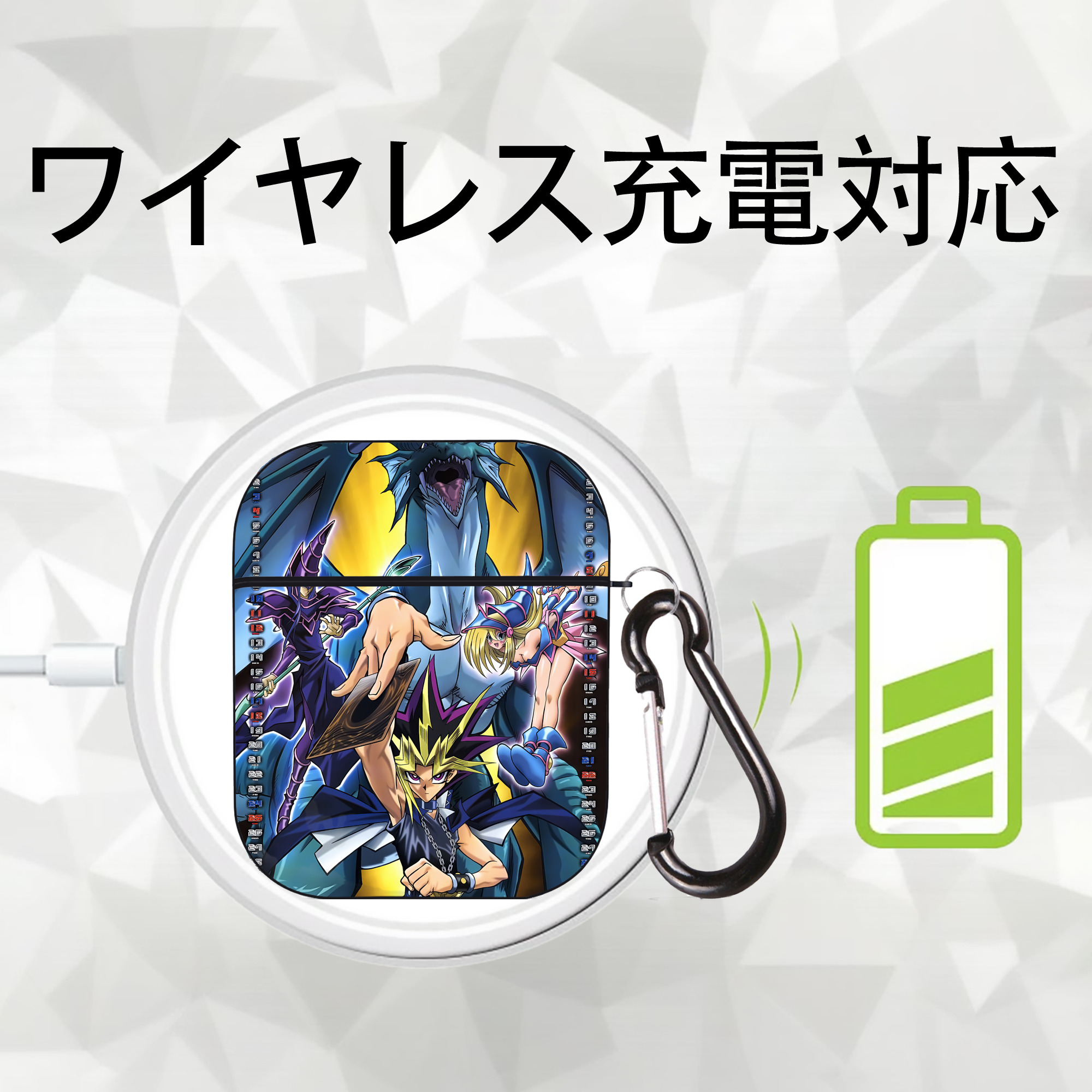 遊☆戯☆王 Yu-Gi-Oh! AirPods 第2世代保護ケース ハードシェル ブラック 耐衝撃・防指紋・カラビナ付き