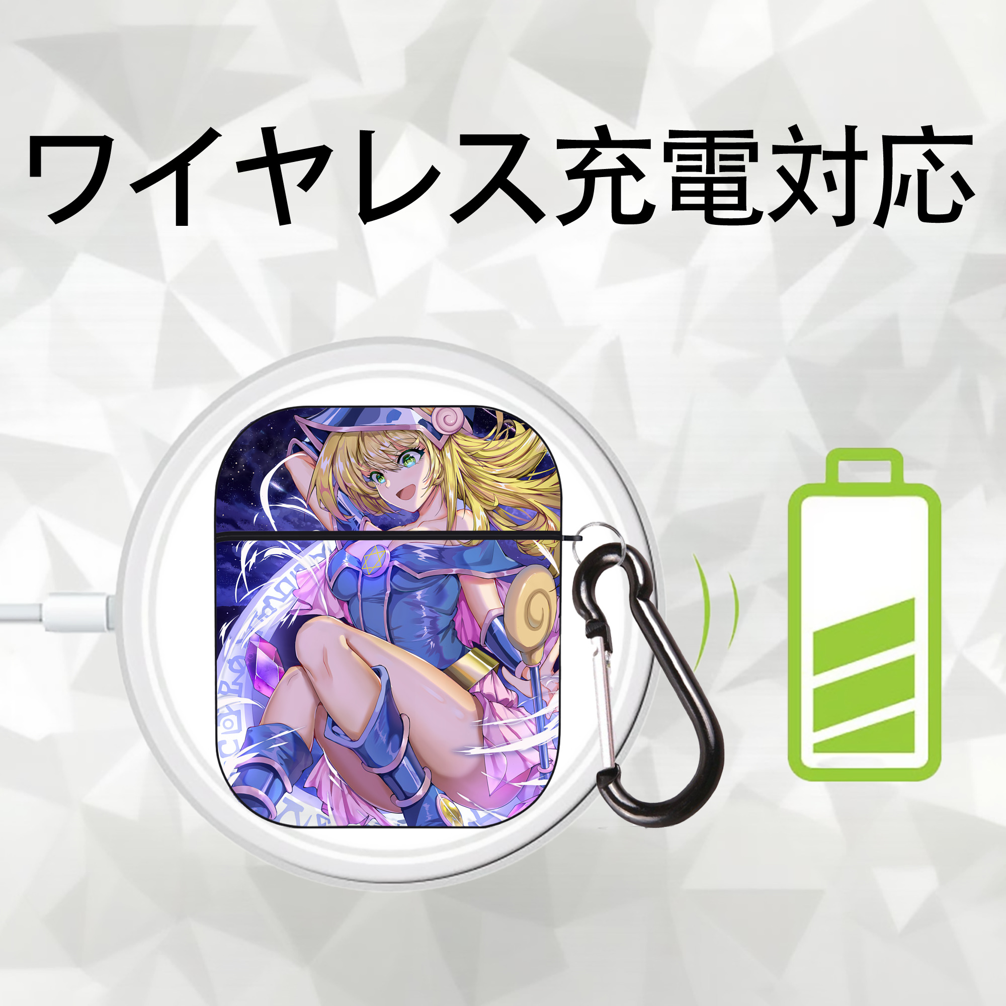 遊☆戯☆王 Yu-Gi-Oh! AirPods 第2世代保護ケース ハードシェル ブラック 耐衝撃・防指紋・カラビナ付き