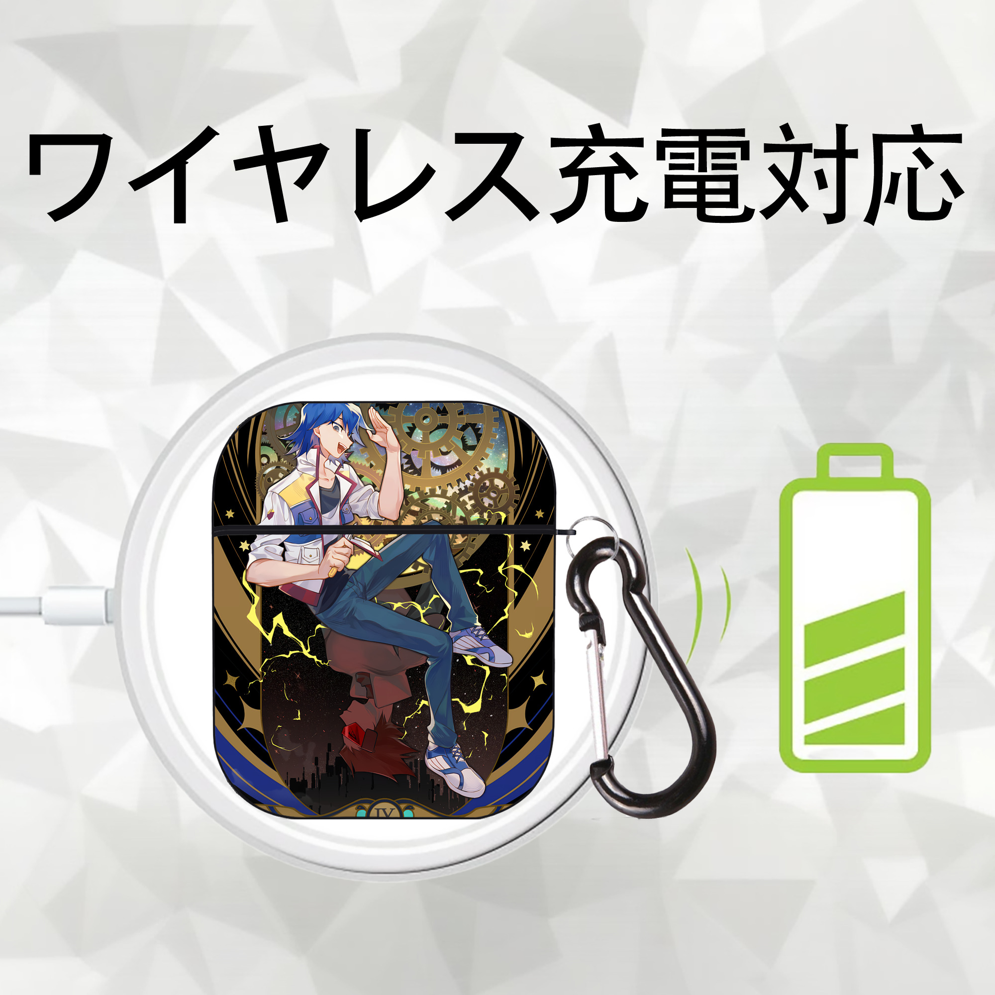 遊☆戯☆王 Yu-Gi-Oh! AirPods 第2世代保護ケース ハードシェル ブラック 耐衝撃・防指紋・カラビナ付き