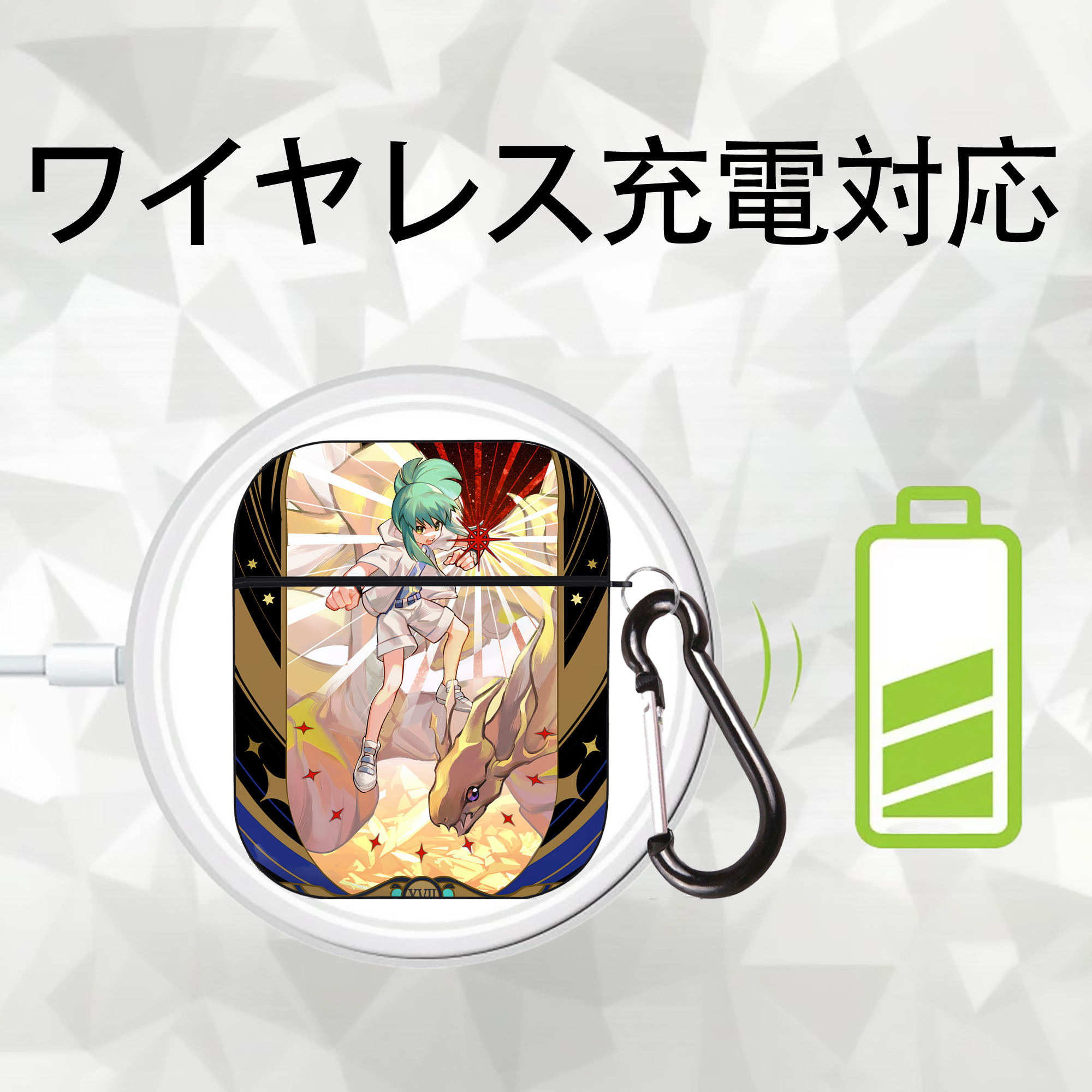 遊☆戯☆王 Yu-Gi-Oh! AirPods 第2世代保護ケース ハードシェル ブラック 耐衝撃・防指紋・カラビナ付き