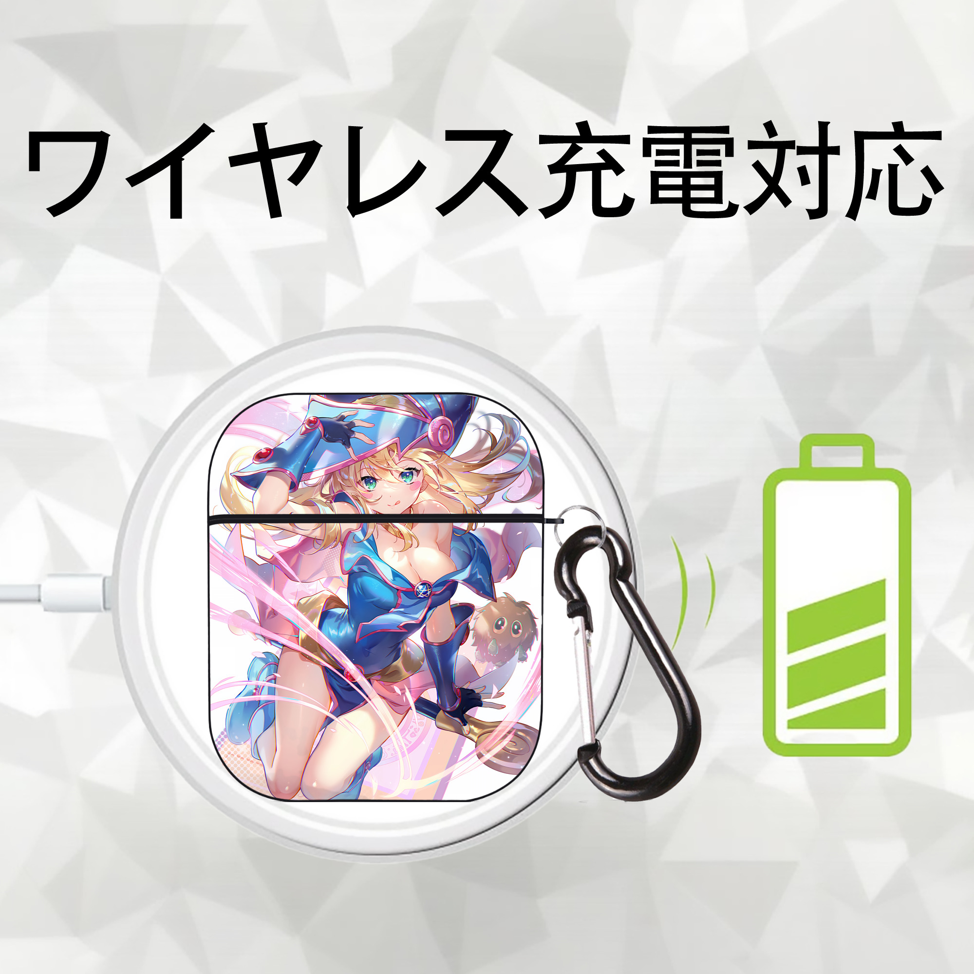 遊☆戯☆王 Yu-Gi-Oh! AirPods 第2世代保護ケース ハードシェル ブラック 耐衝撃・防指紋・カラビナ付き