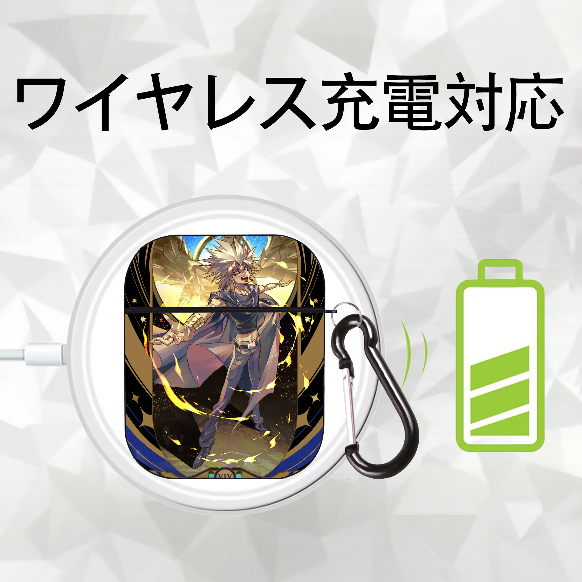 遊☆戯☆王 Yu-Gi-Oh! AirPods 第2世代保護ケース ハードシェル ブラック 耐衝撃・防指紋・カラビナ付き
