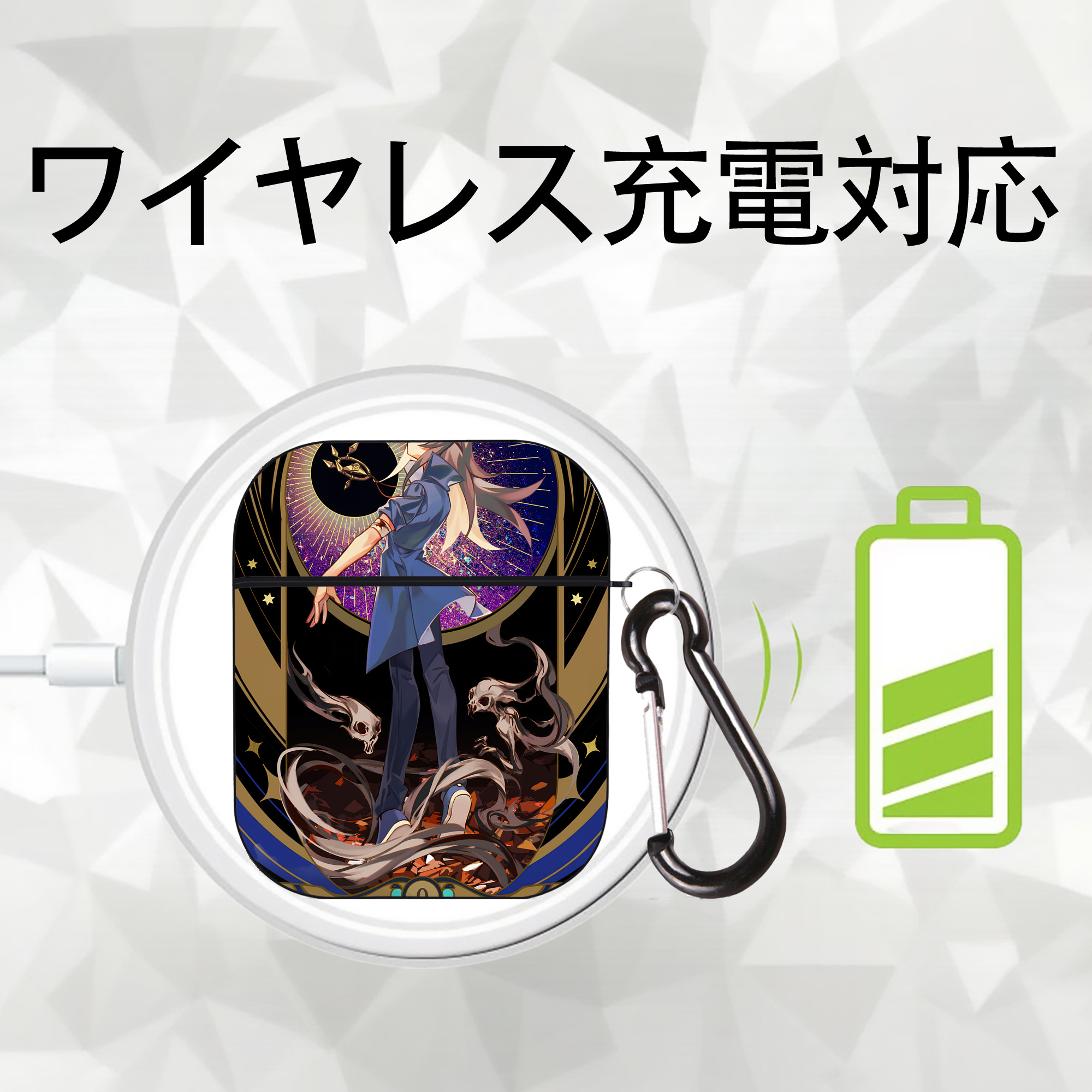 遊☆戯☆王 Yu-Gi-Oh! AirPods 第2世代保護ケース ハードシェル ブラック 耐衝撃・防指紋・カラビナ付き
