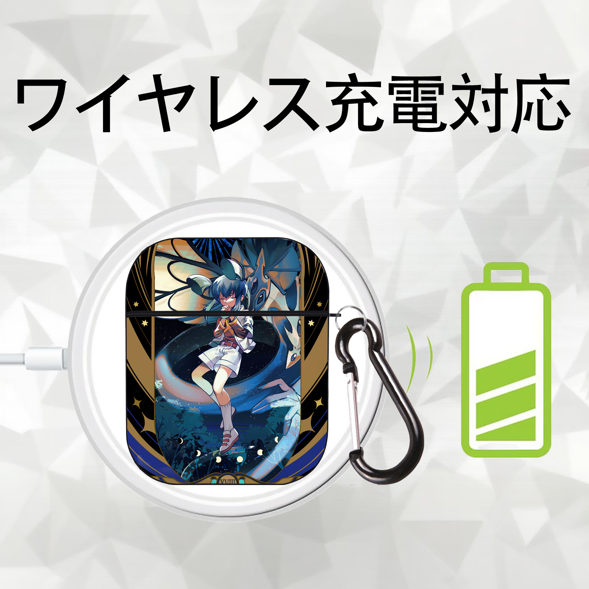 遊☆戯☆王 Yu-Gi-Oh! AirPods 第2世代保護ケース ハードシェル ブラック 耐衝撃・防指紋・カラビナ付き