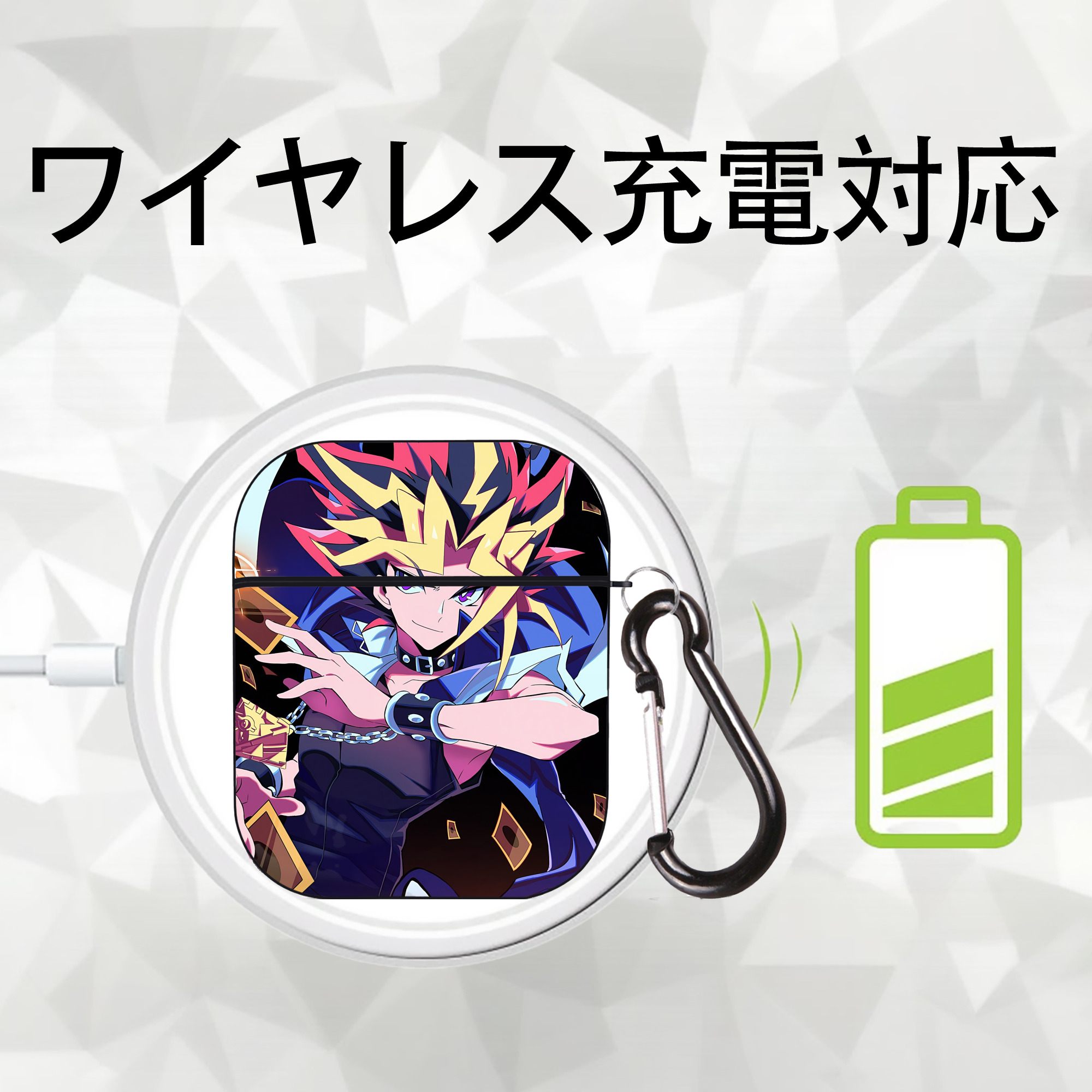 遊☆戯☆王 Yu-Gi-Oh! AirPods 第2世代保護ケース ハードシェル ブラック 耐衝撃・防指紋・カラビナ付き