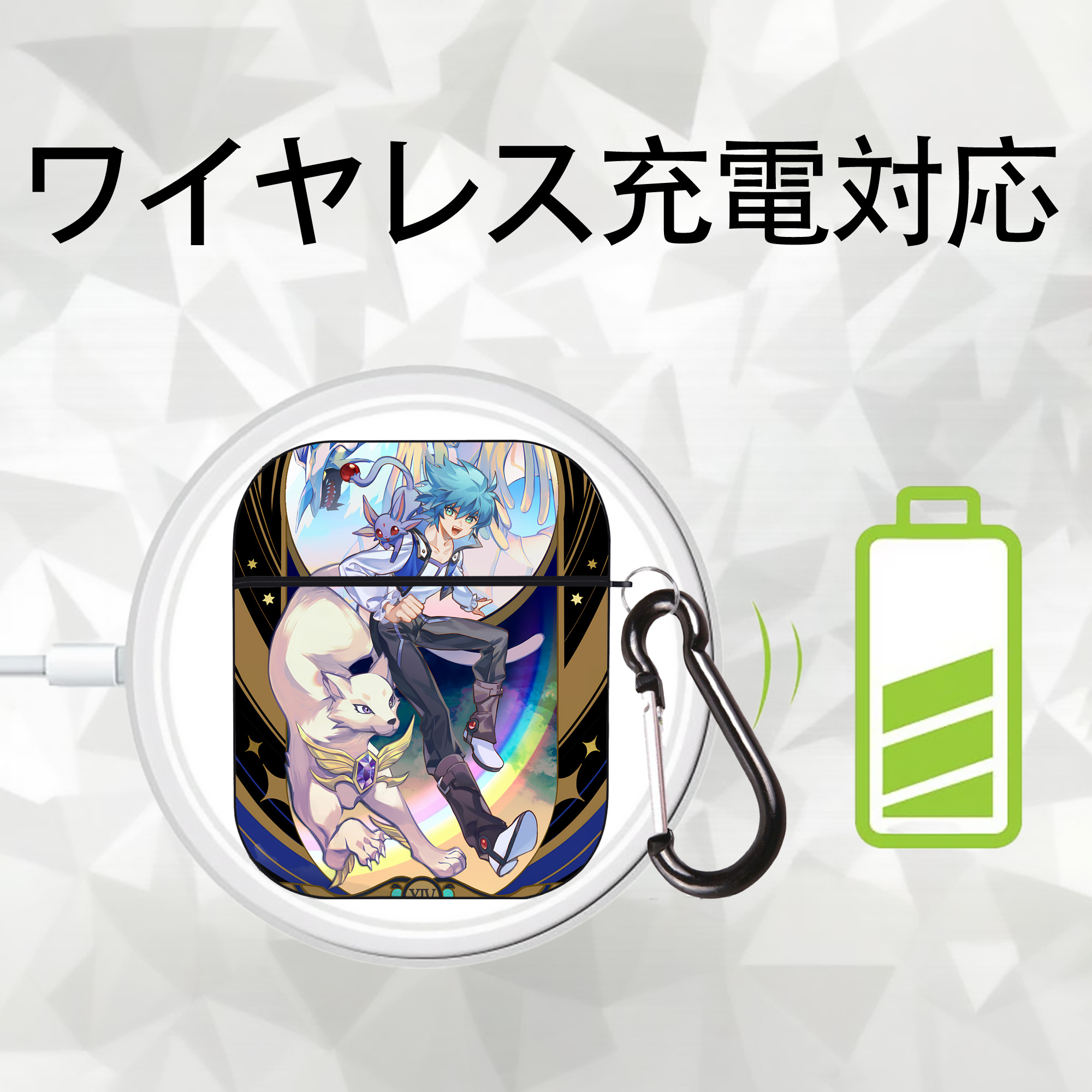 遊☆戯☆王 Yu-Gi-Oh! AirPods 第2世代保護ケース ハードシェル ブラック 耐衝撃・防指紋・カラビナ付き