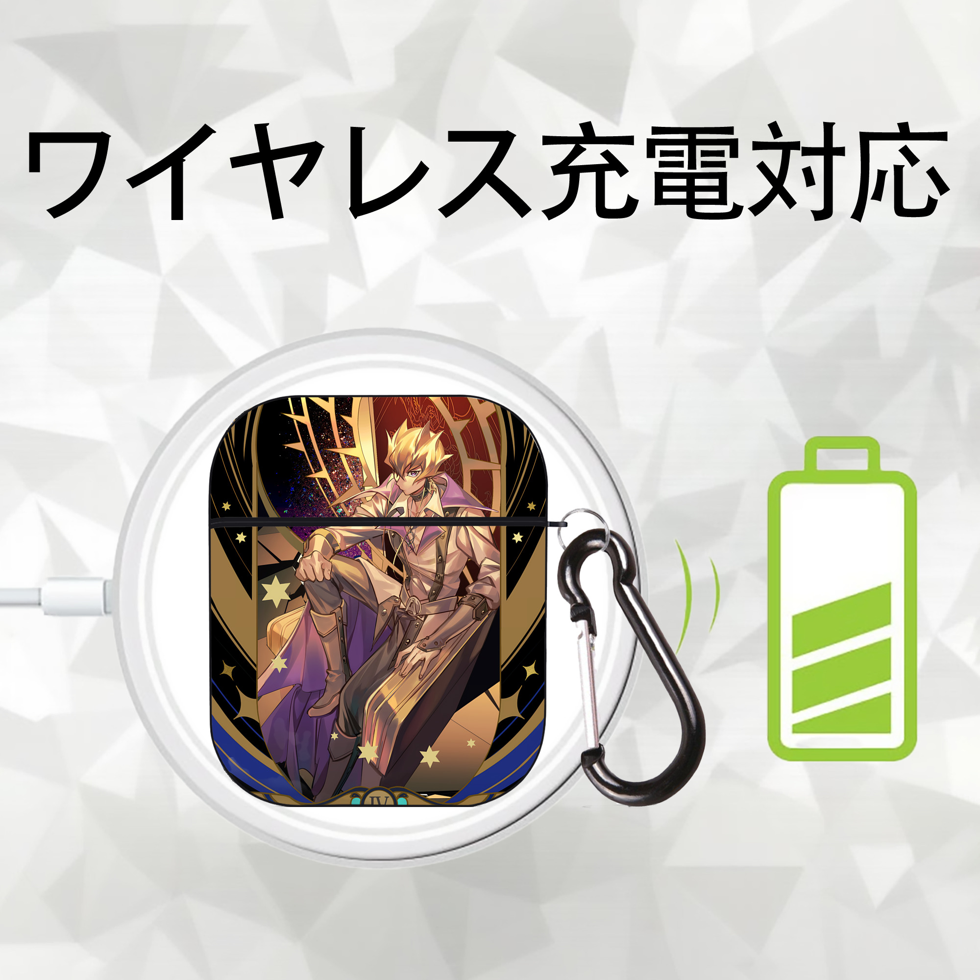 遊☆戯☆王 Yu-Gi-Oh! AirPods 第2世代保護ケース ハードシェル ブラック 耐衝撃・防指紋・カラビナ付き