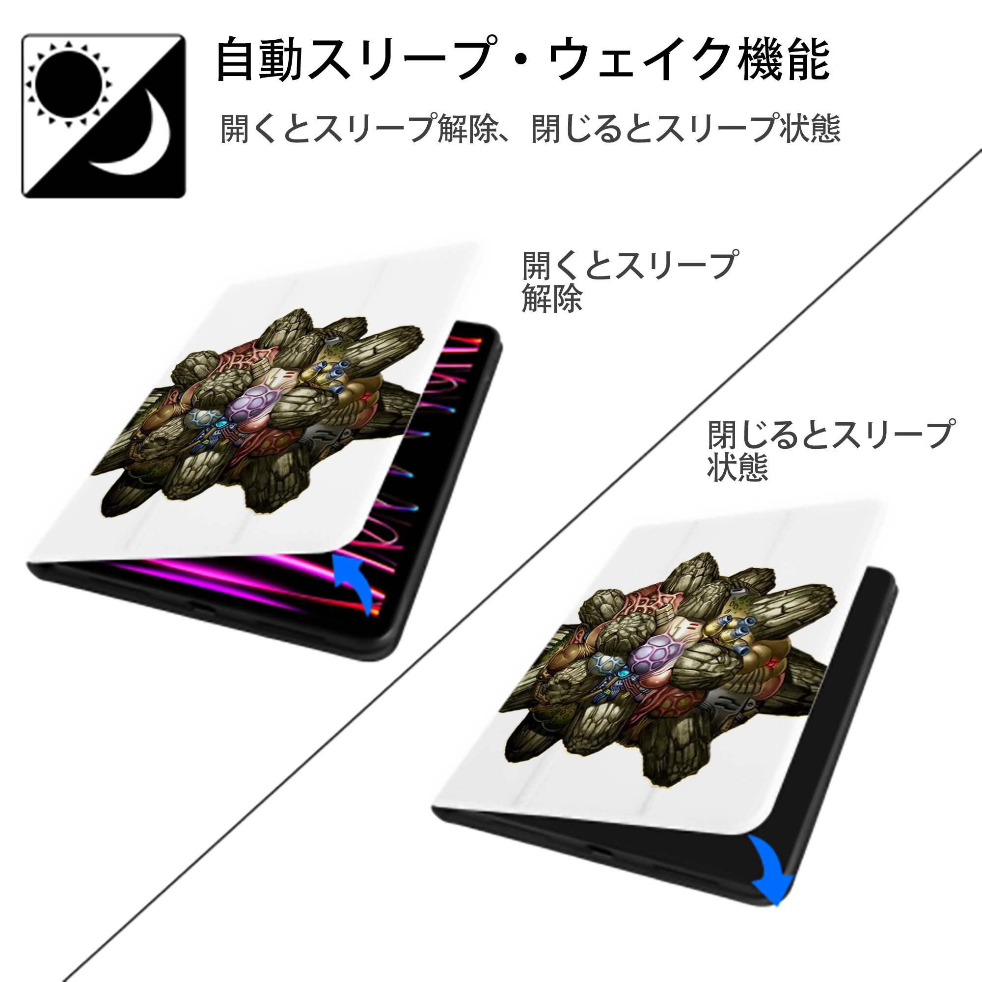 遊☆戯☆王 Yu-Gi-Oh! IPad ケース ペン収納付き 三つ折りスタンド PUレザー×シリコン 対応機種9.5/10.5/10.9インチ