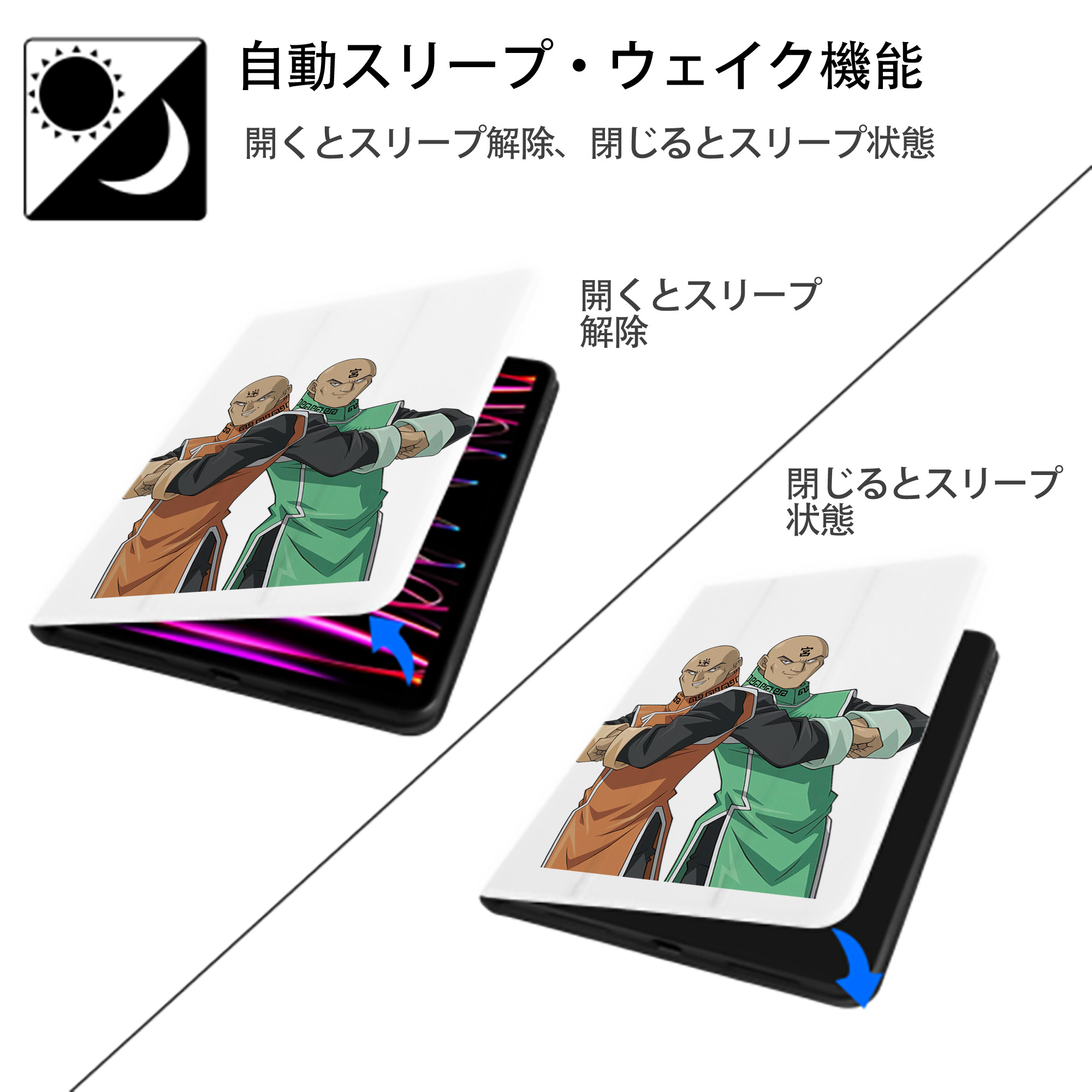 遊☆戯☆王 Yu-Gi-Oh! IPad ケース ペン収納付き 三つ折りスタンド PUレザー×シリコン 対応機種9.5/10.5/10.9インチ