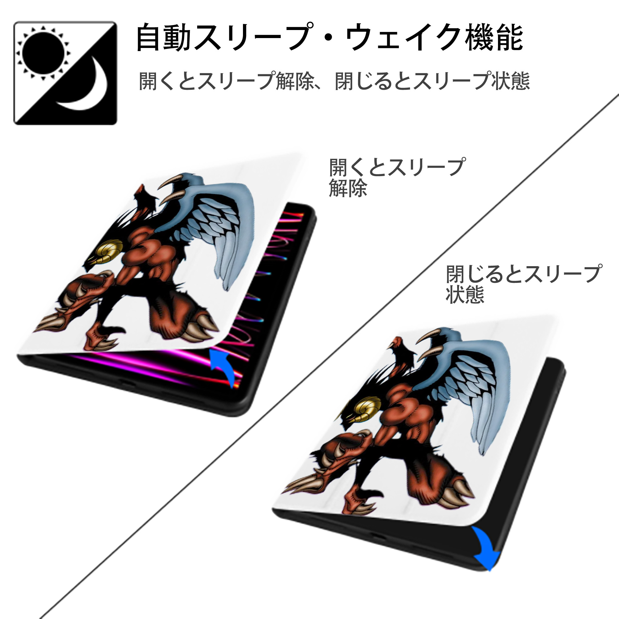 遊☆戯☆王 Yu-Gi-Oh! IPad ケース ペン収納付き 三つ折りスタンド PUレザー×シリコン 対応機種9.5/10.5/10.9インチ