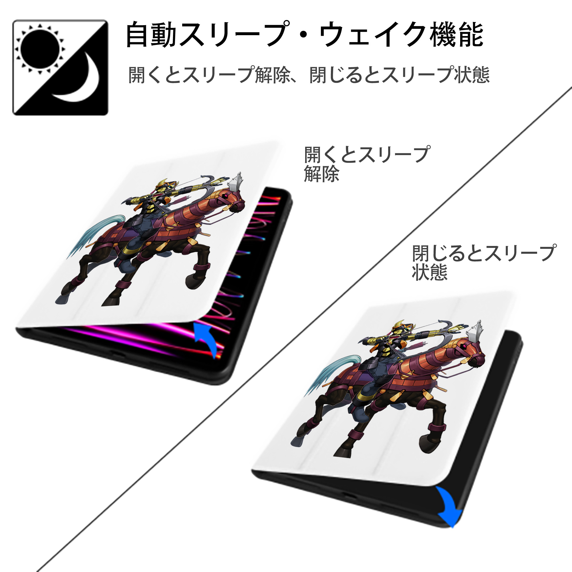 遊☆戯☆王 Yu-Gi-Oh! IPad ケース ペン収納付き 三つ折りスタンド PUレザー×シリコン 対応機種9.5/10.5/10.9インチ