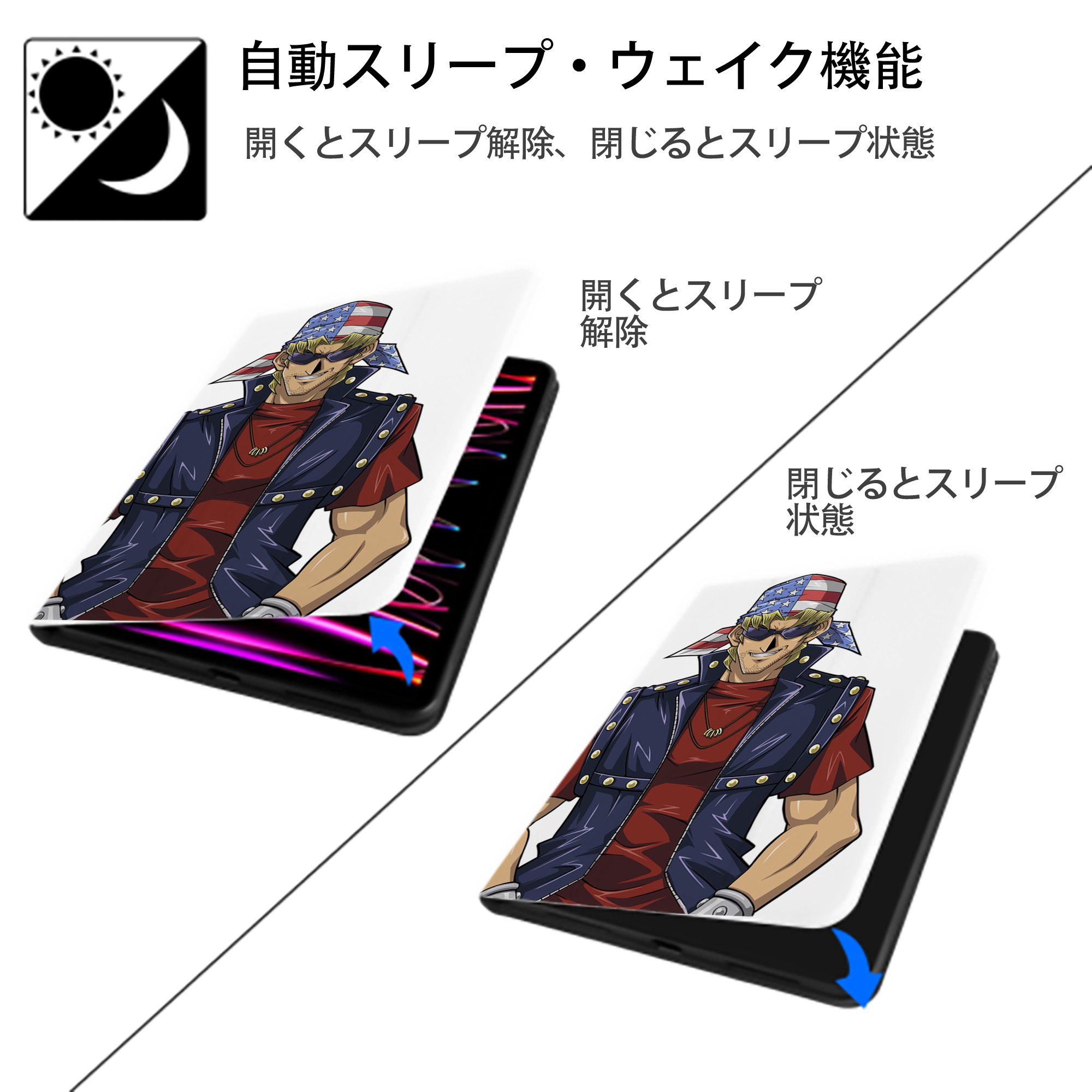 遊☆戯☆王 Yu-Gi-Oh! IPad ケース ペン収納付き 三つ折りスタンド PUレザー×シリコン 対応機種9.5/10.5/10.9インチ