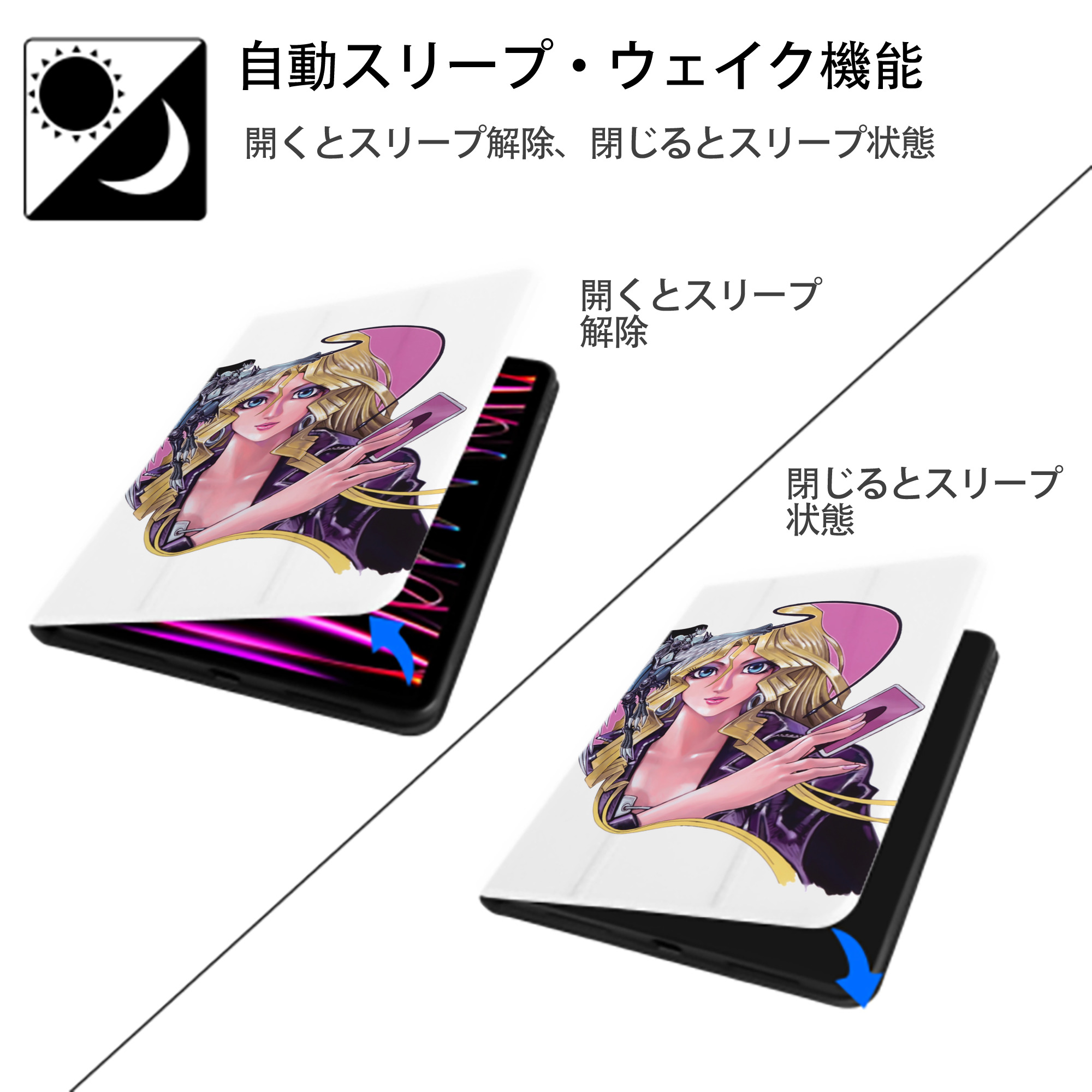 遊☆戯☆王 Yu-Gi-Oh! IPad ケース ペン収納付き 三つ折りスタンド PUレザー×シリコン 対応機種9.5/10.5/10.9インチ