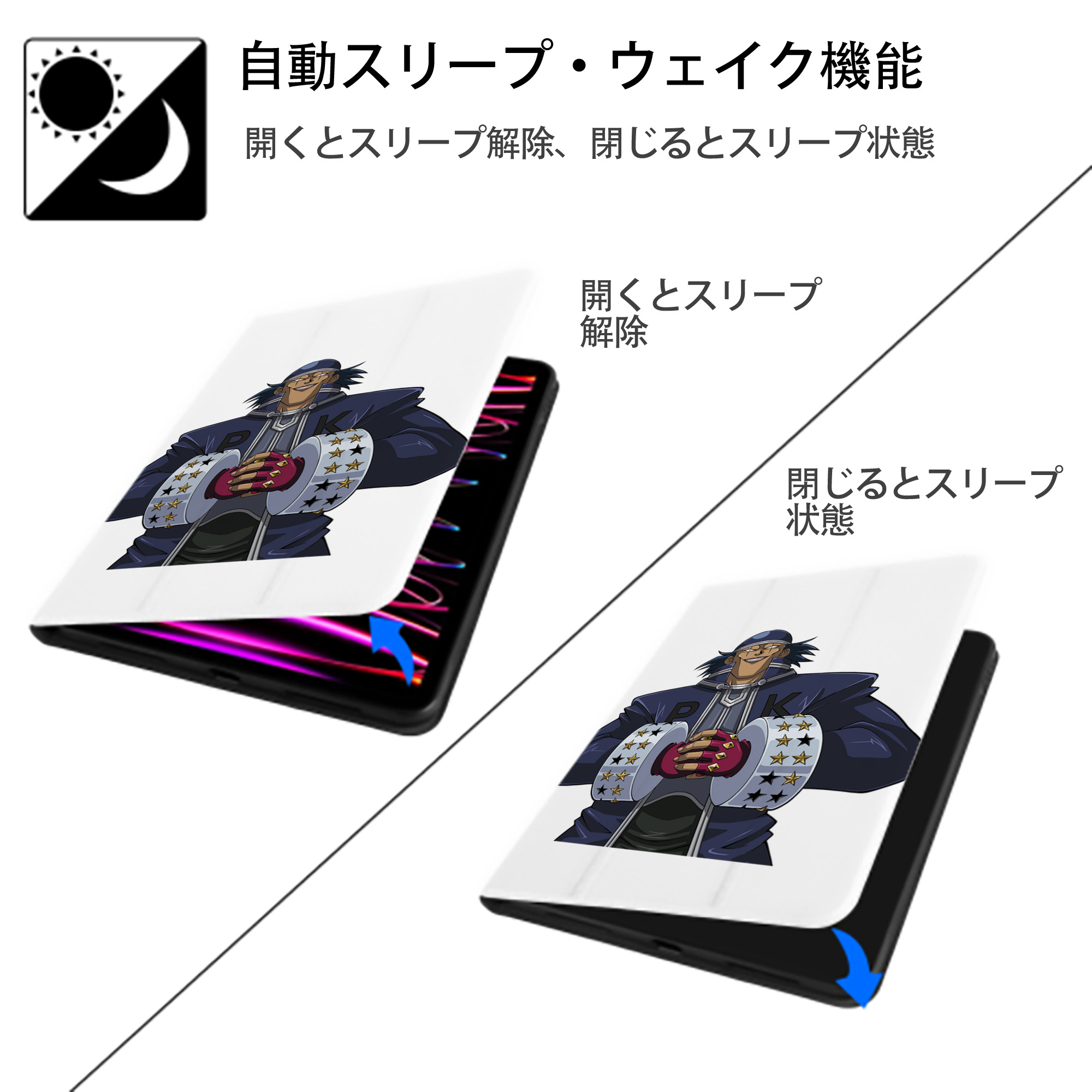 遊☆戯☆王 Yu-Gi-Oh! IPad ケース ペン収納付き 三つ折りスタンド PUレザー×シリコン 対応機種9.5/10.5/10.9インチ