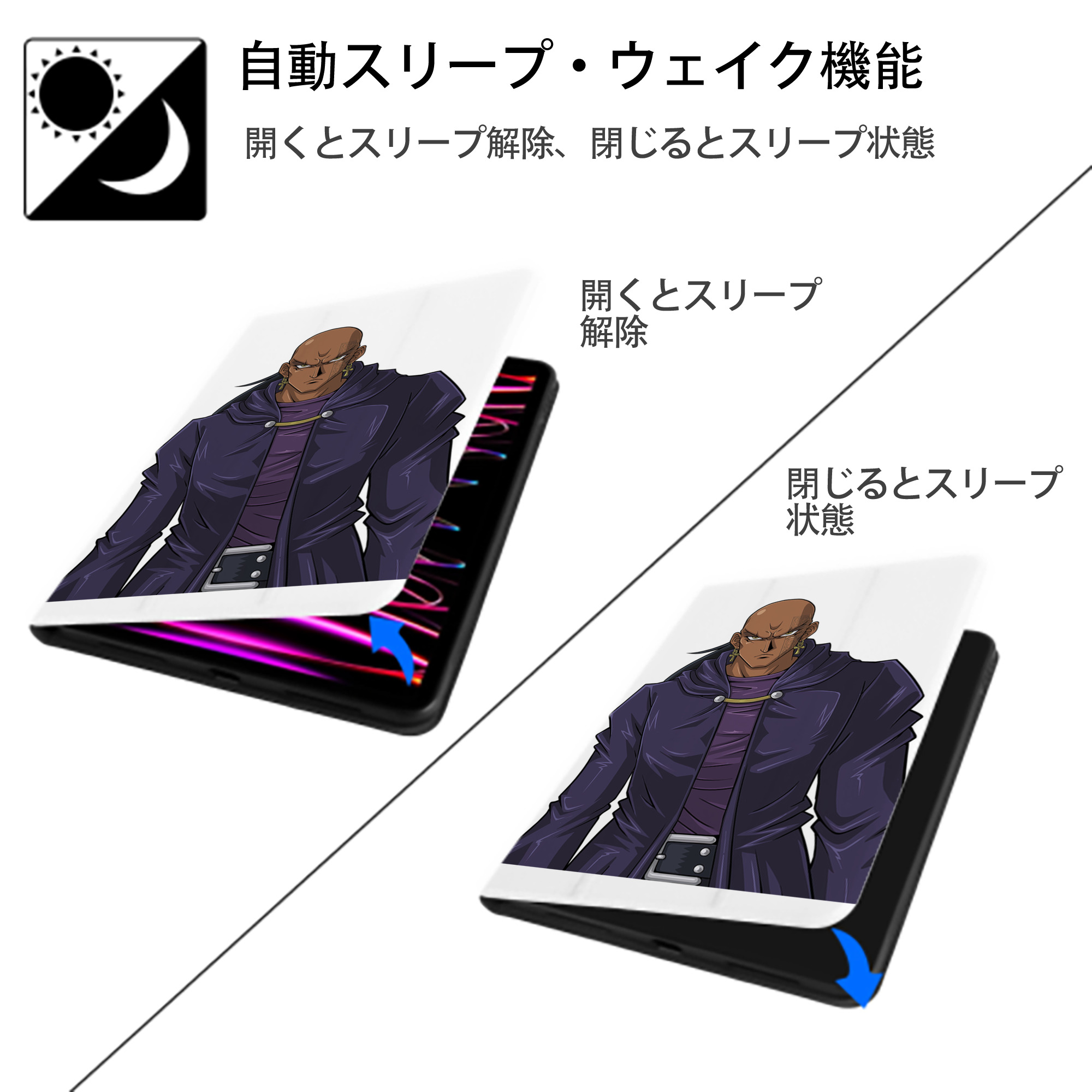 遊☆戯☆王 Yu-Gi-Oh! IPad ケース ペン収納付き 三つ折りスタンド PUレザー×シリコン 対応機種9.5/10.5/10.9インチ