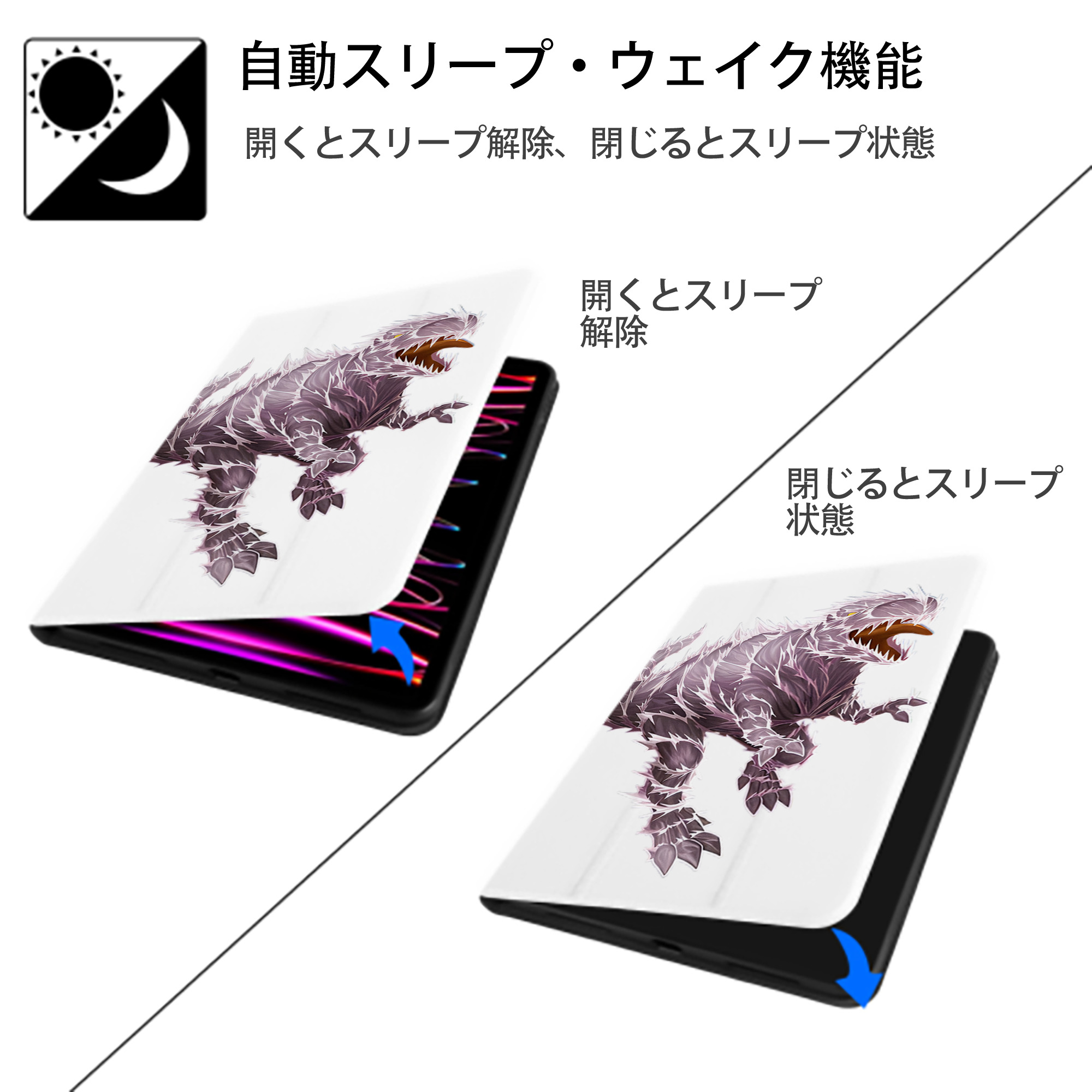 遊☆戯☆王 Yu-Gi-Oh! IPad ケース ペン収納付き 三つ折りスタンド PUレザー×シリコン 対応機種9.5/10.5/10.9インチ