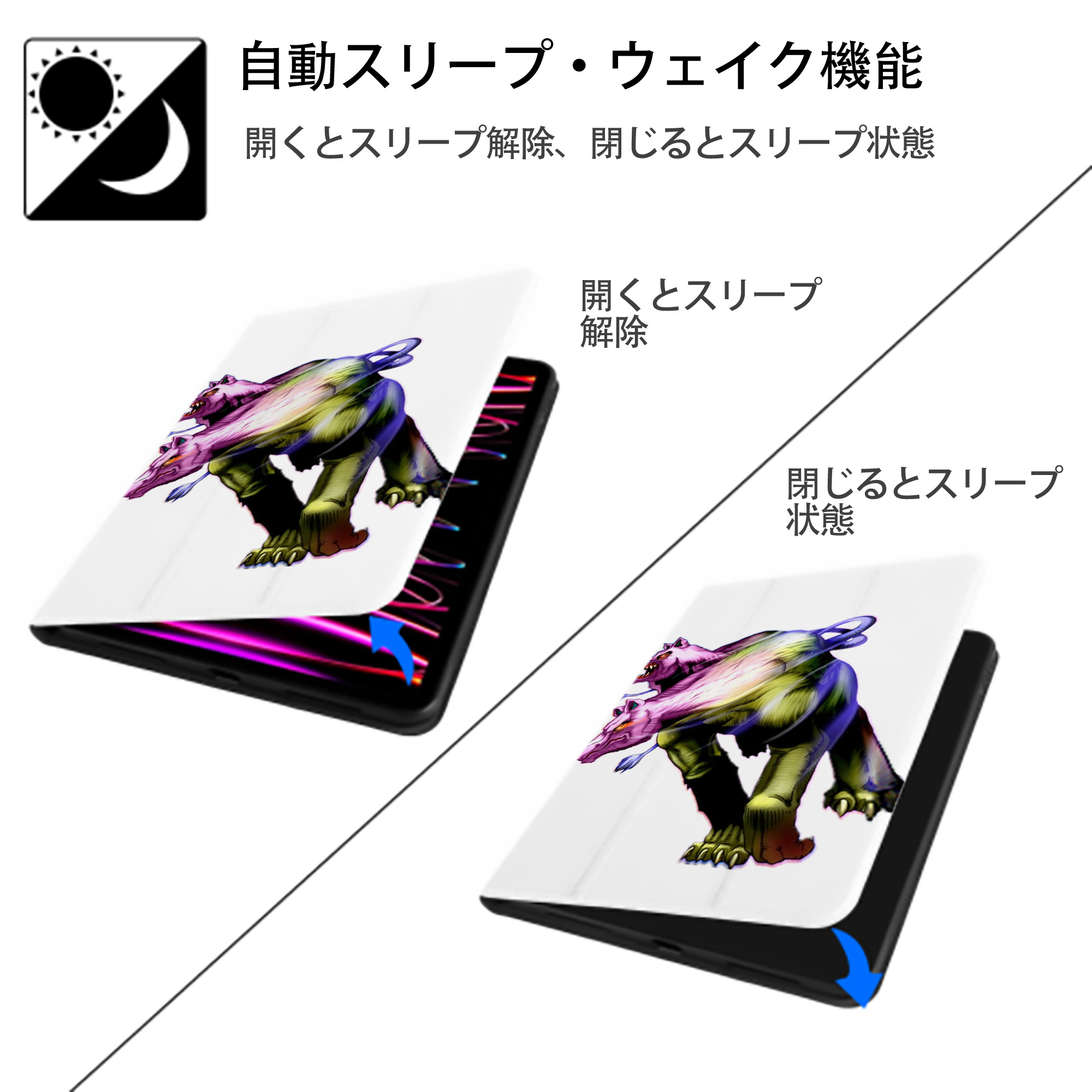 遊☆戯☆王 Yu-Gi-Oh! IPad ケース ペン収納付き 三つ折りスタンド PUレザー×シリコン 対応機種9.5/10.5/10.9インチ