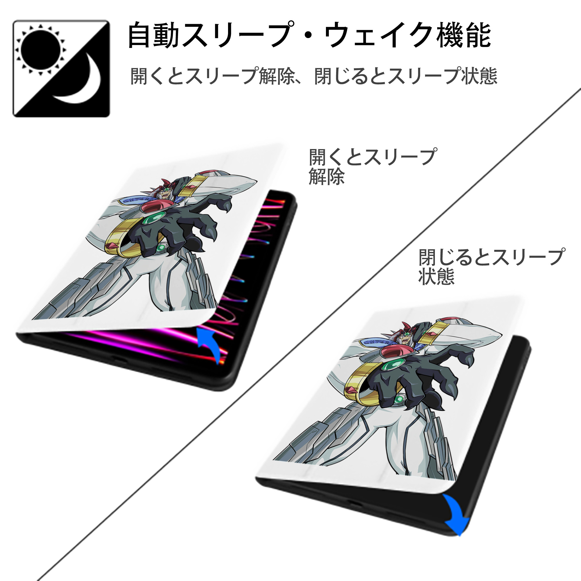 遊☆戯☆王 Yu-Gi-Oh! IPad ケース ペン収納付き 三つ折りスタンド PUレザー×シリコン 対応機種9.5/10.5/10.9インチ