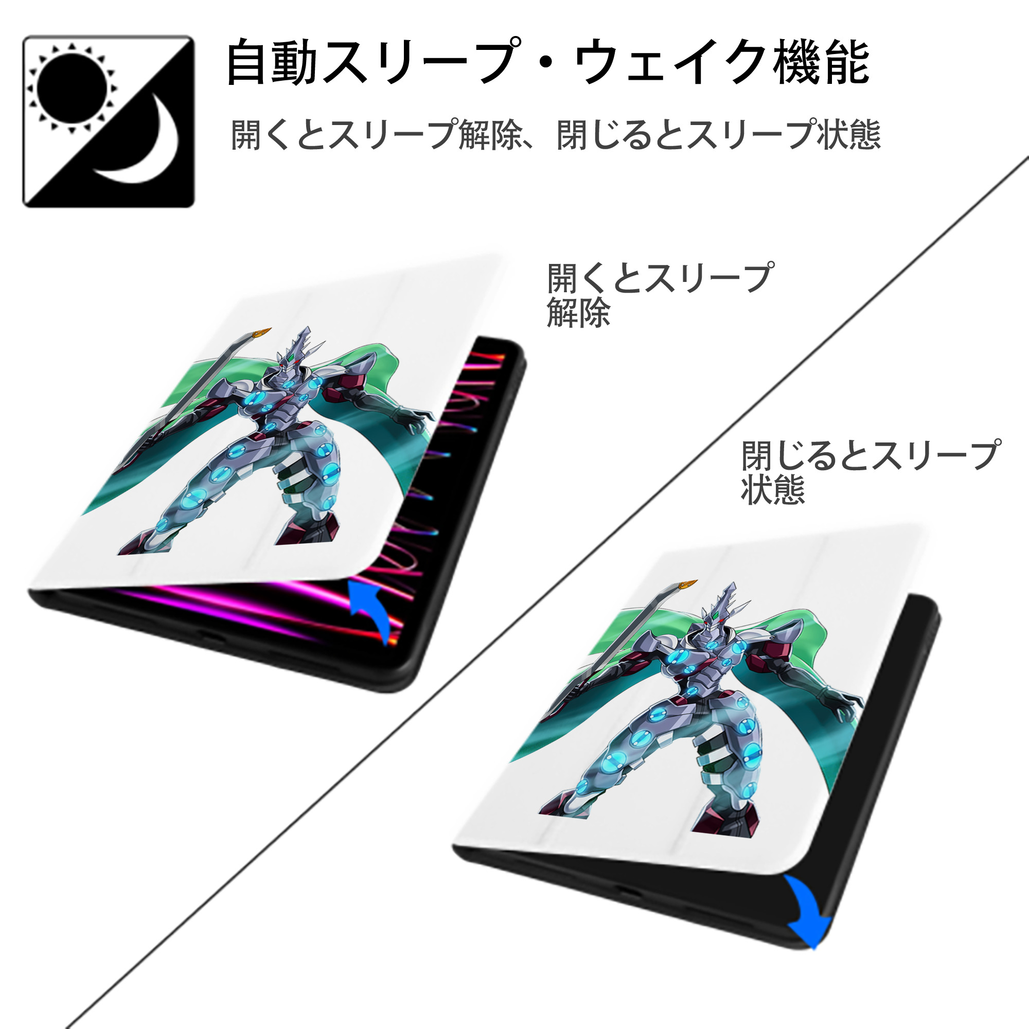 遊☆戯☆王 Yu-Gi-Oh! IPad ケース ペン収納付き 三つ折りスタンド PUレザー×シリコン 対応機種9.5/10.5/10.9インチ