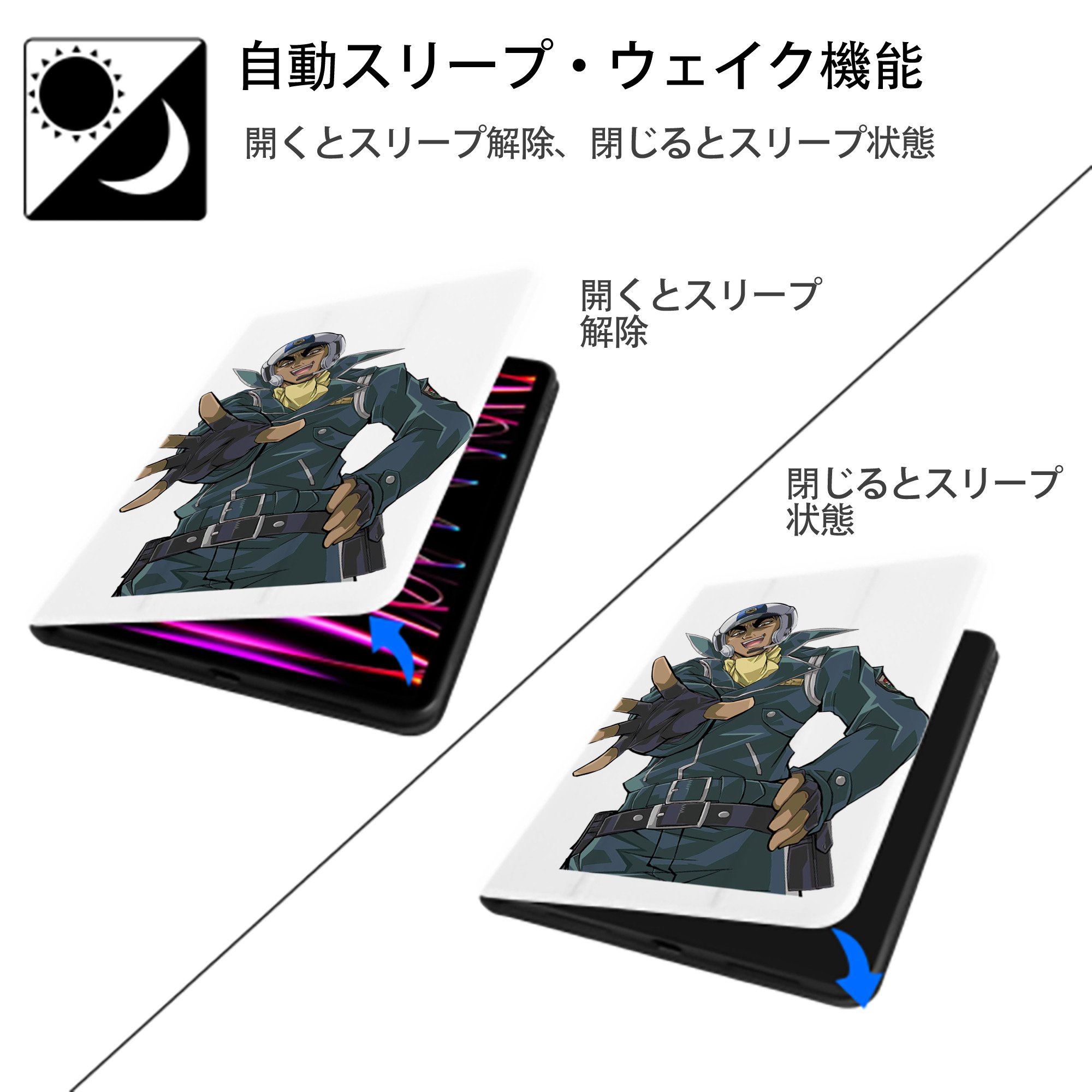 遊☆戯☆王 Yu-Gi-Oh! IPad ケース ペン収納付き 三つ折りスタンド PUレザー×シリコン 対応機種9.5/10.5/10.9インチ