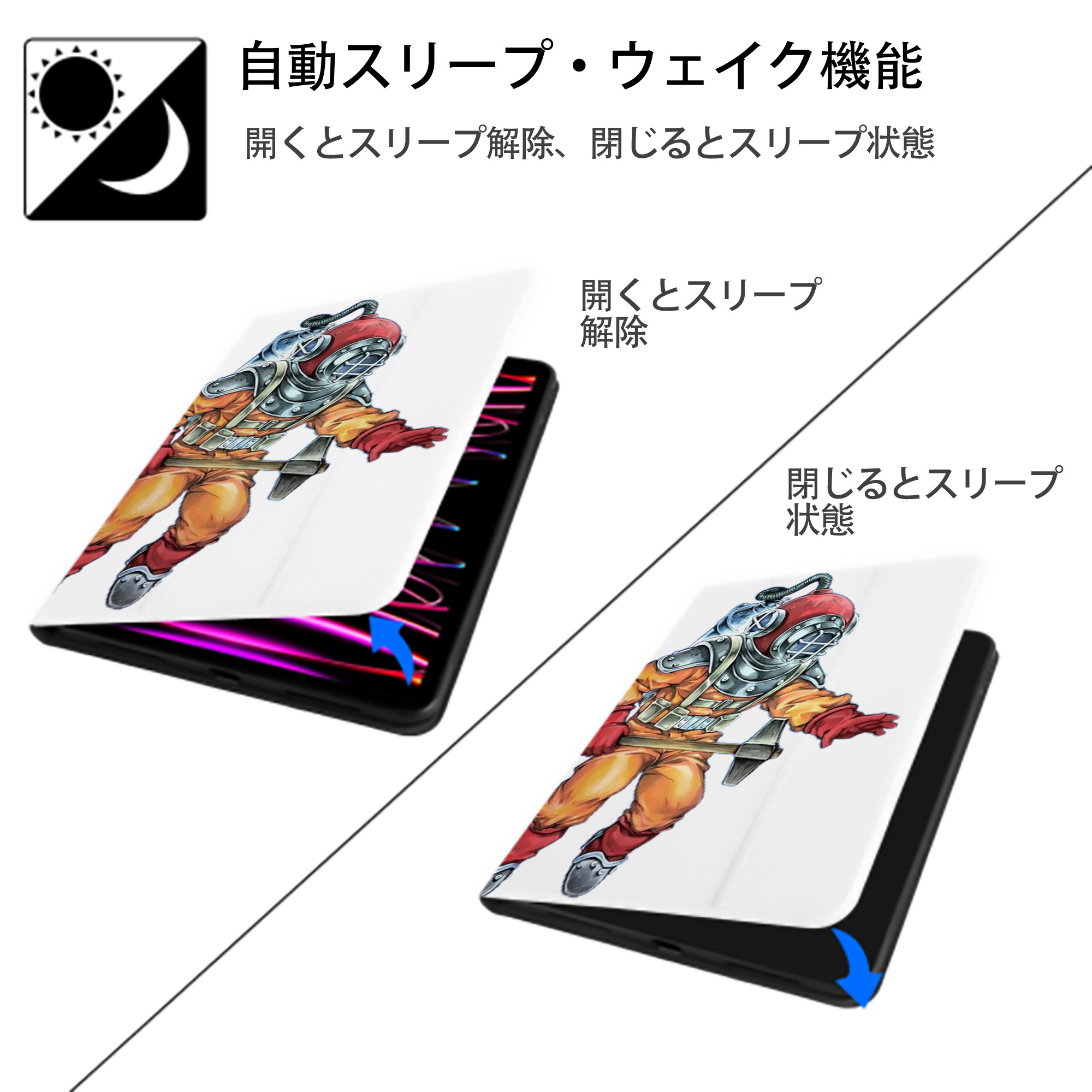 遊☆戯☆王 Yu-Gi-Oh! IPad ケース ペン収納付き 三つ折りスタンド PUレザー×シリコン 対応機種9.5/10.5/10.9インチ