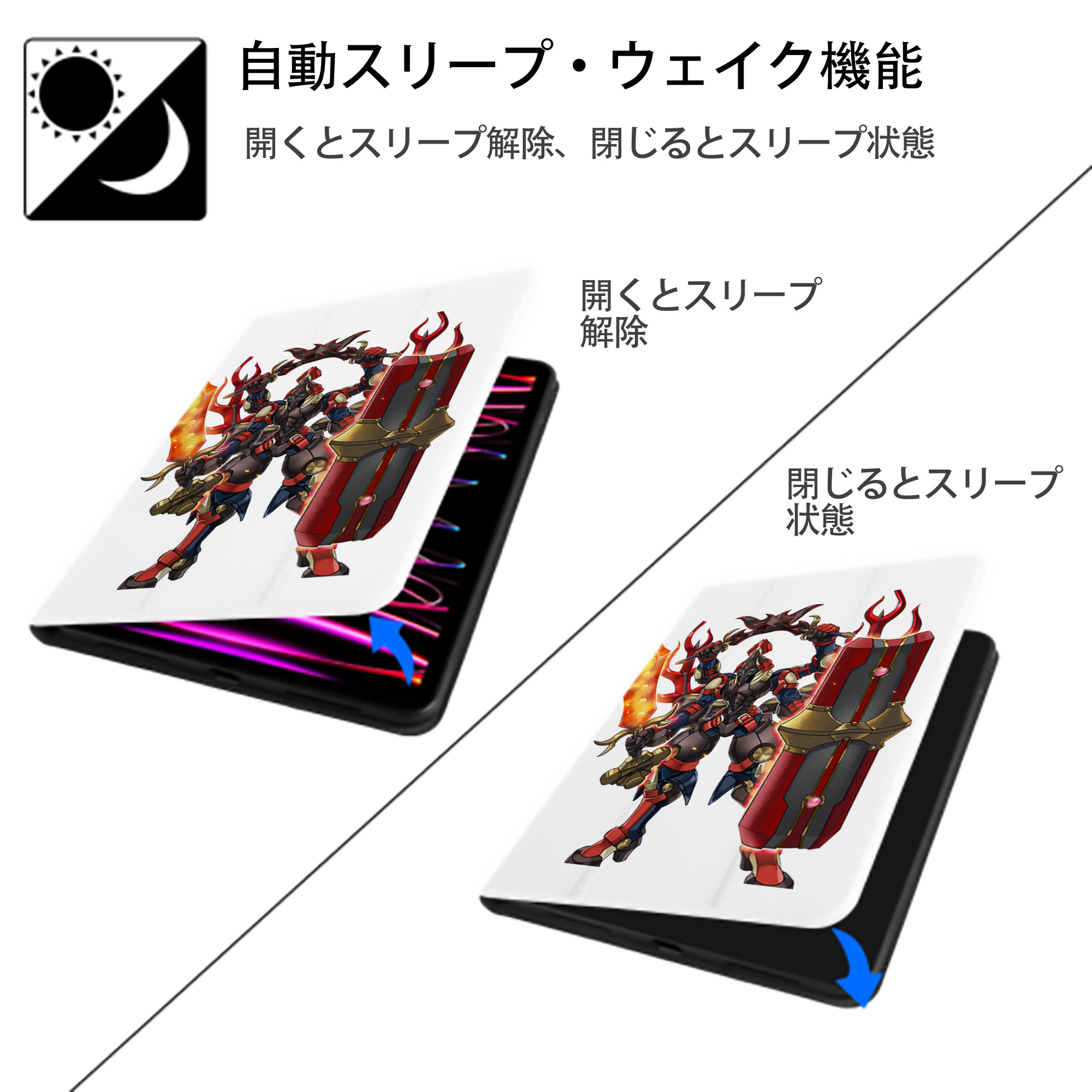 遊☆戯☆王 Yu-Gi-Oh! IPad ケース ペン収納付き 三つ折りスタンド PUレザー×シリコン 対応機種9.5/10.5/10.9インチ