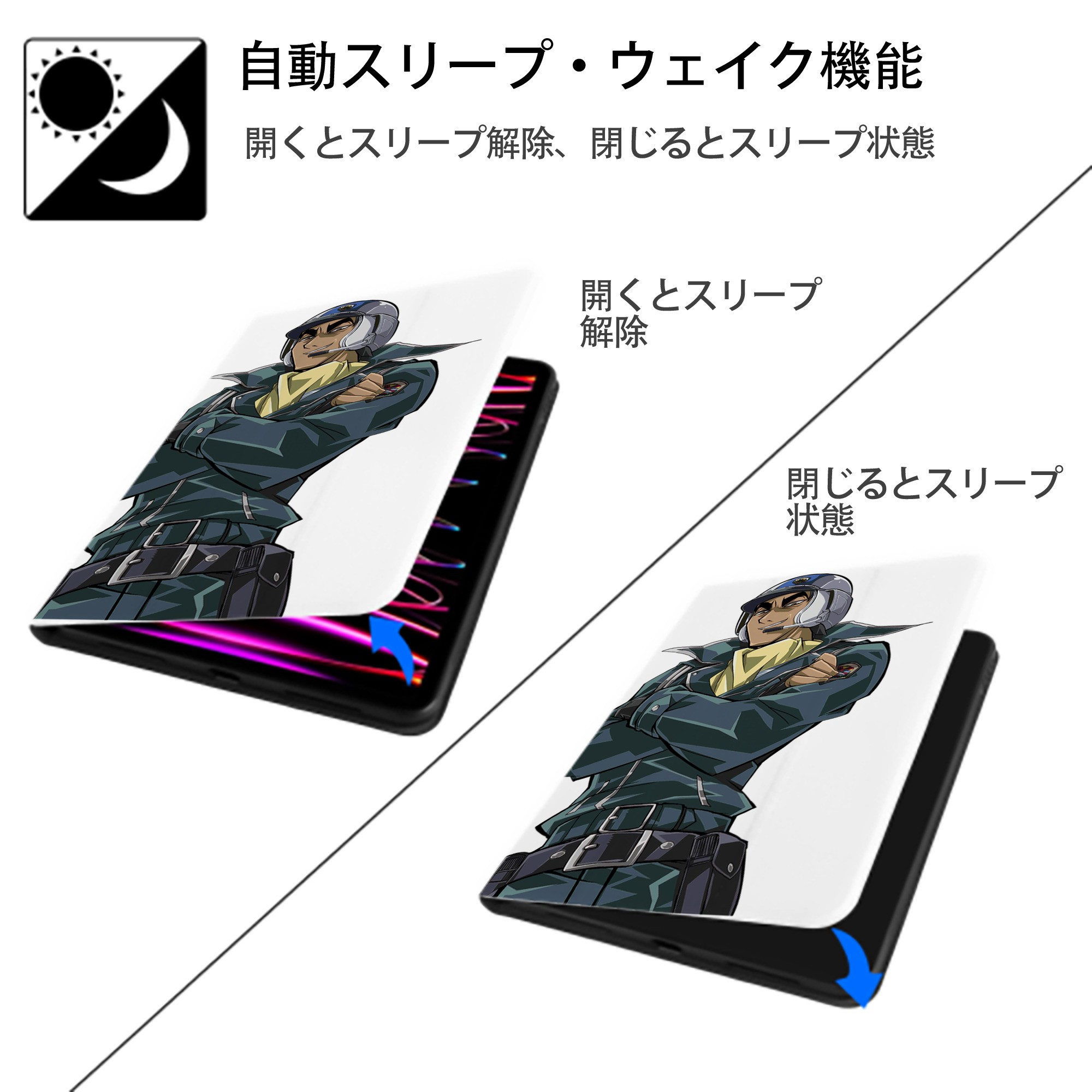 遊☆戯☆王 Yu-Gi-Oh! IPad ケース ペン収納付き 三つ折りスタンド PUレザー×シリコン 対応機種9.5/10.5/10.9インチ