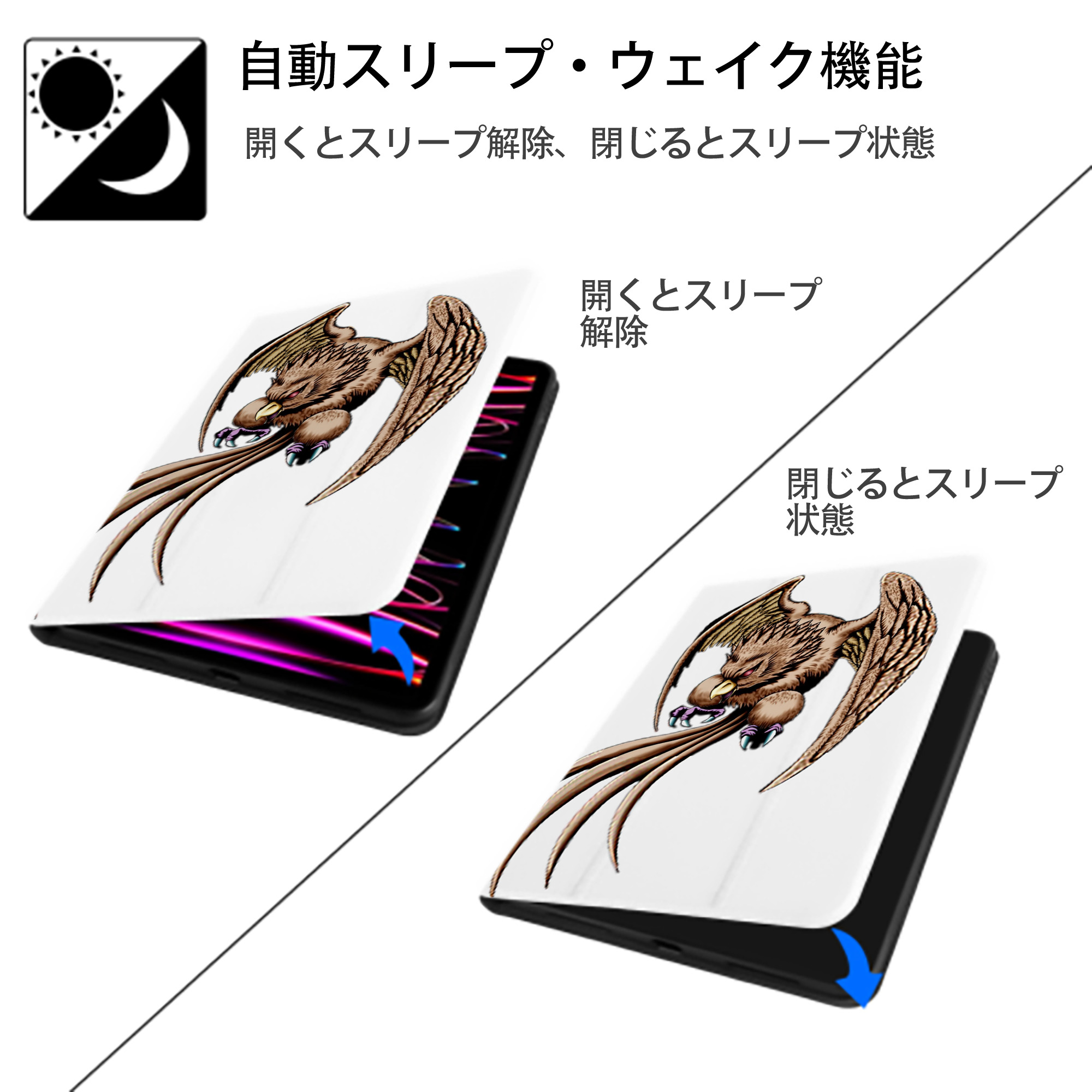 遊☆戯☆王 Yu-Gi-Oh! IPad ケース ペン収納付き 三つ折りスタンド PUレザー×シリコン 対応機種9.5/10.5/10.9インチ