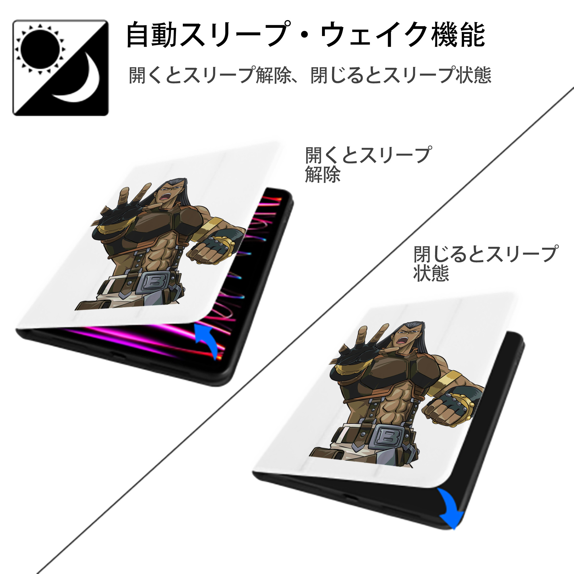 遊☆戯☆王 Yu-Gi-Oh! IPad ケース ペン収納付き 三つ折りスタンド PUレザー×シリコン 対応機種9.5/10.5/10.9インチ