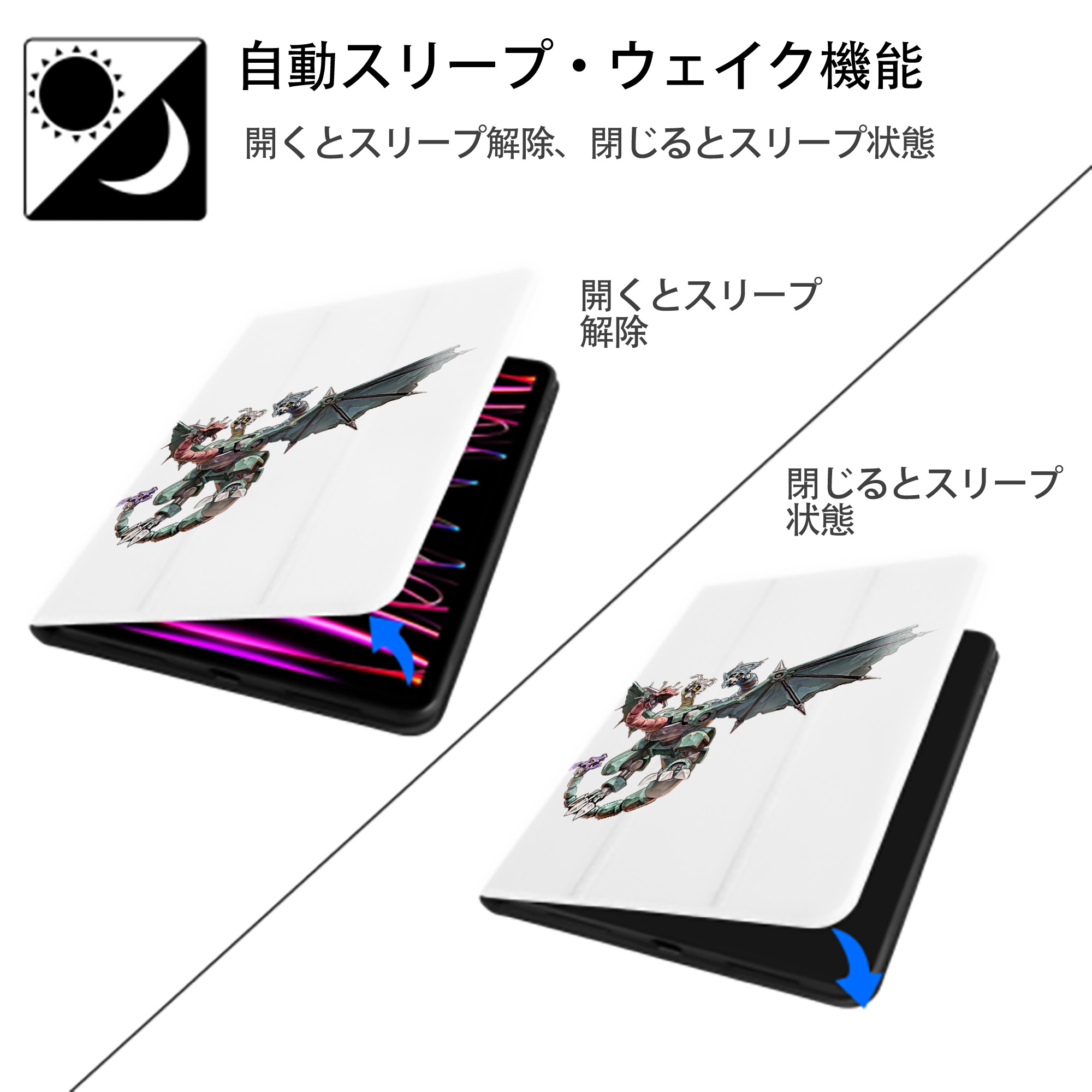 遊☆戯☆王 Yu-Gi-Oh! IPad ケース ペン収納付き 三つ折りスタンド PUレザー×シリコン 対応機種9.5/10.5/10.9インチ