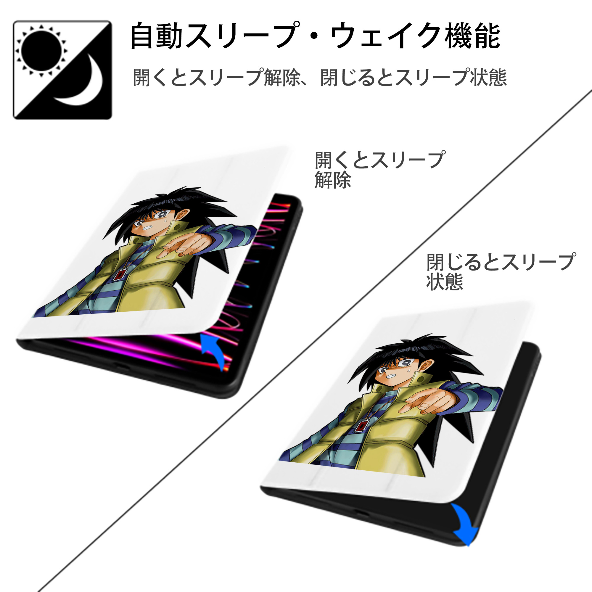 遊☆戯☆王 Yu-Gi-Oh! IPad ケース ペン収納付き 三つ折りスタンド PUレザー×シリコン 対応機種9.5/10.5/10.9インチ