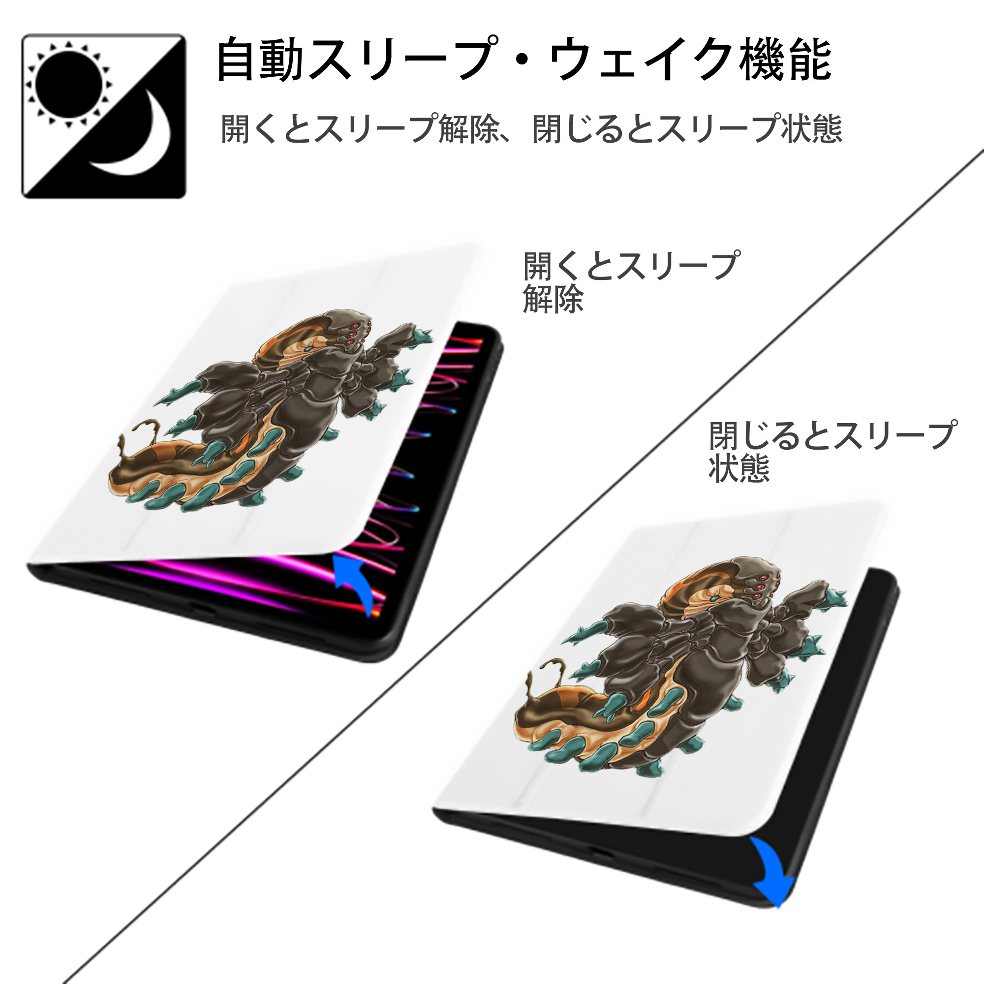 遊☆戯☆王 Yu-Gi-Oh! IPad ケース ペン収納付き 三つ折りスタンド PUレザー×シリコン 対応機種9.5/10.5/10.9インチ