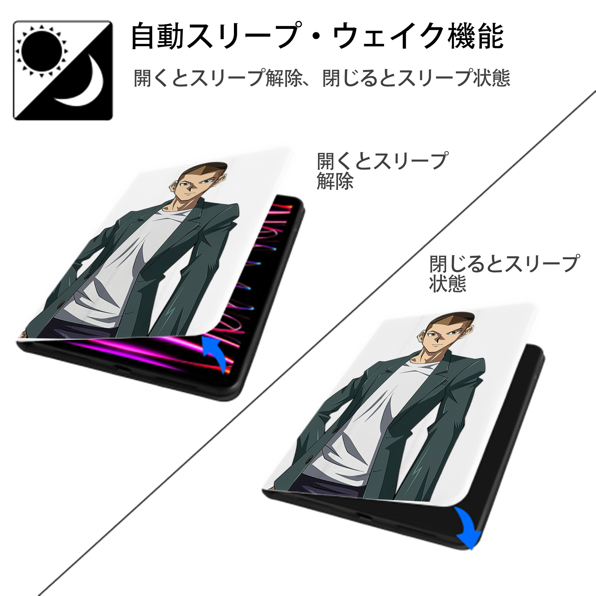 遊☆戯☆王 Yu-Gi-Oh! IPad ケース ペン収納付き 三つ折りスタンド PUレザー×シリコン 対応機種9.5/10.5/10.9インチ