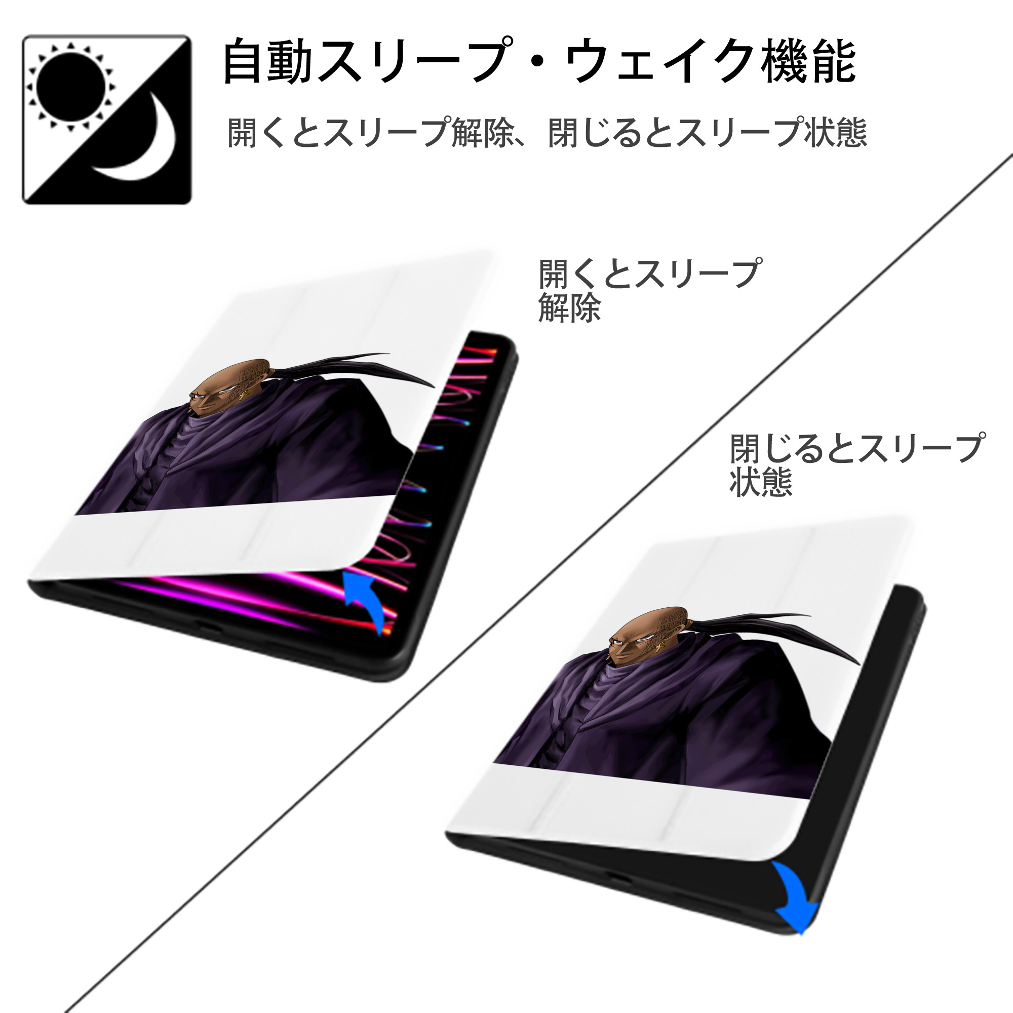 遊☆戯☆王 Yu-Gi-Oh! IPad ケース ペン収納付き 三つ折りスタンド PUレザー×シリコン 対応機種9.5/10.5/10.9インチ