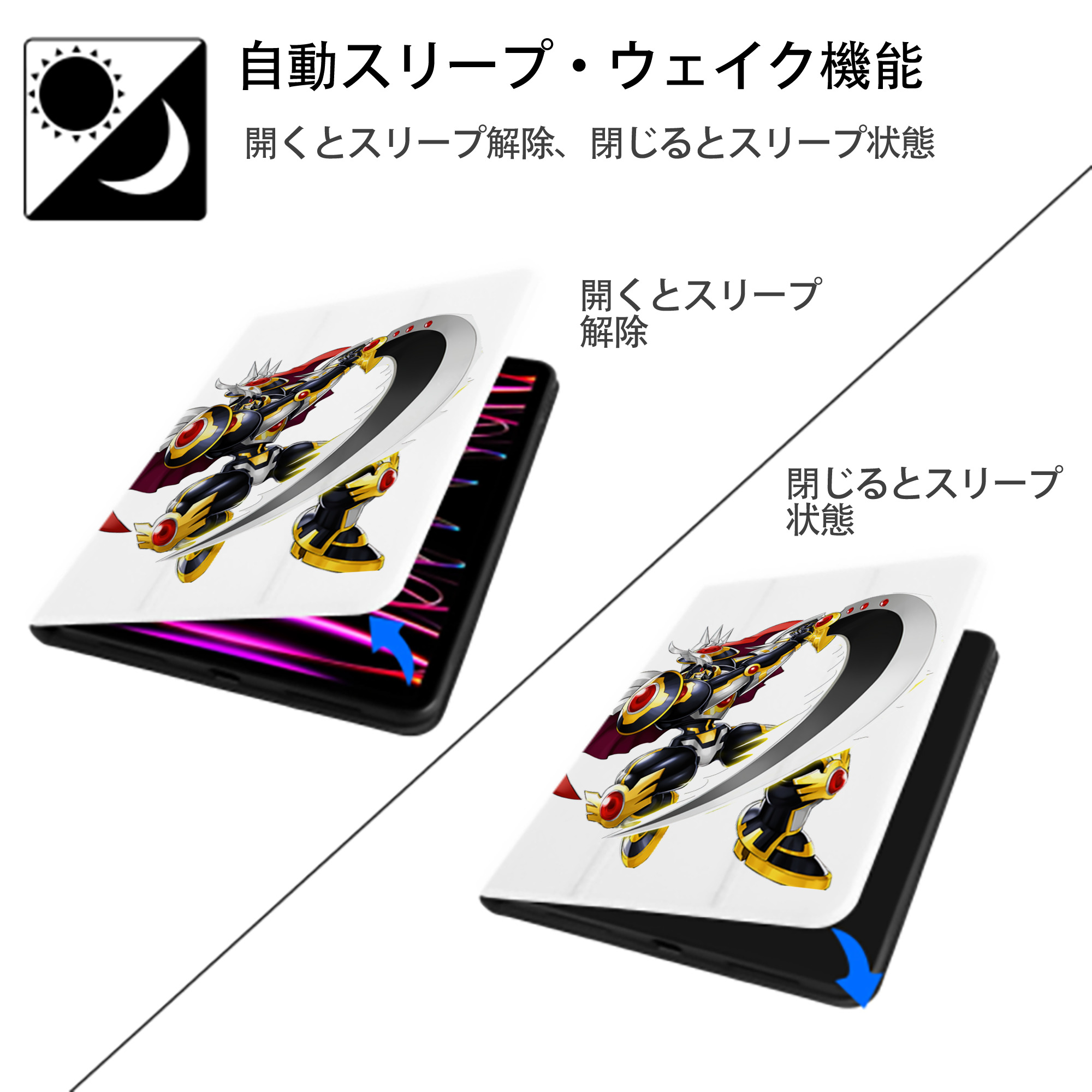 遊☆戯☆王 Yu-Gi-Oh! IPad ケース ペン収納付き 三つ折りスタンド PUレザー×シリコン 対応機種9.5/10.5/10.9インチ