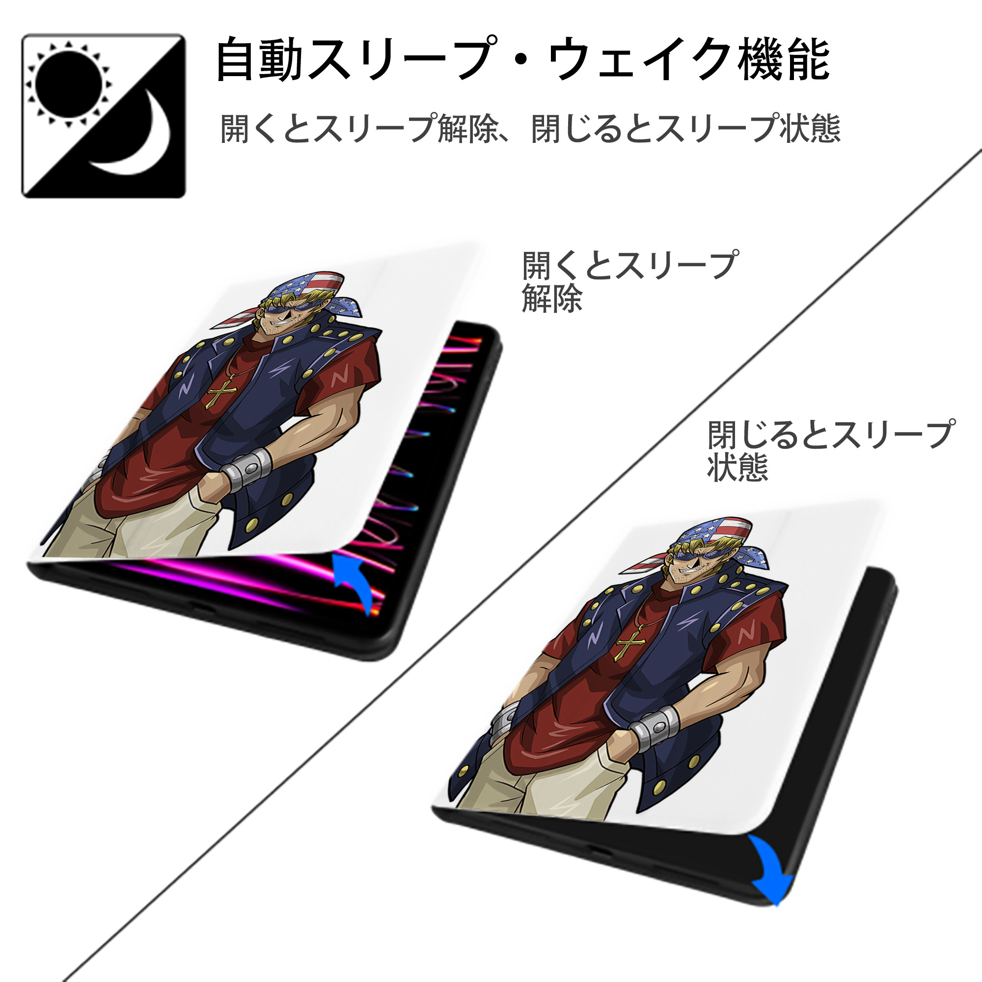 遊☆戯☆王 Yu-Gi-Oh! IPad ケース ペン収納付き 三つ折りスタンド PUレザー×シリコン 対応機種9.5/10.5/10.9インチ