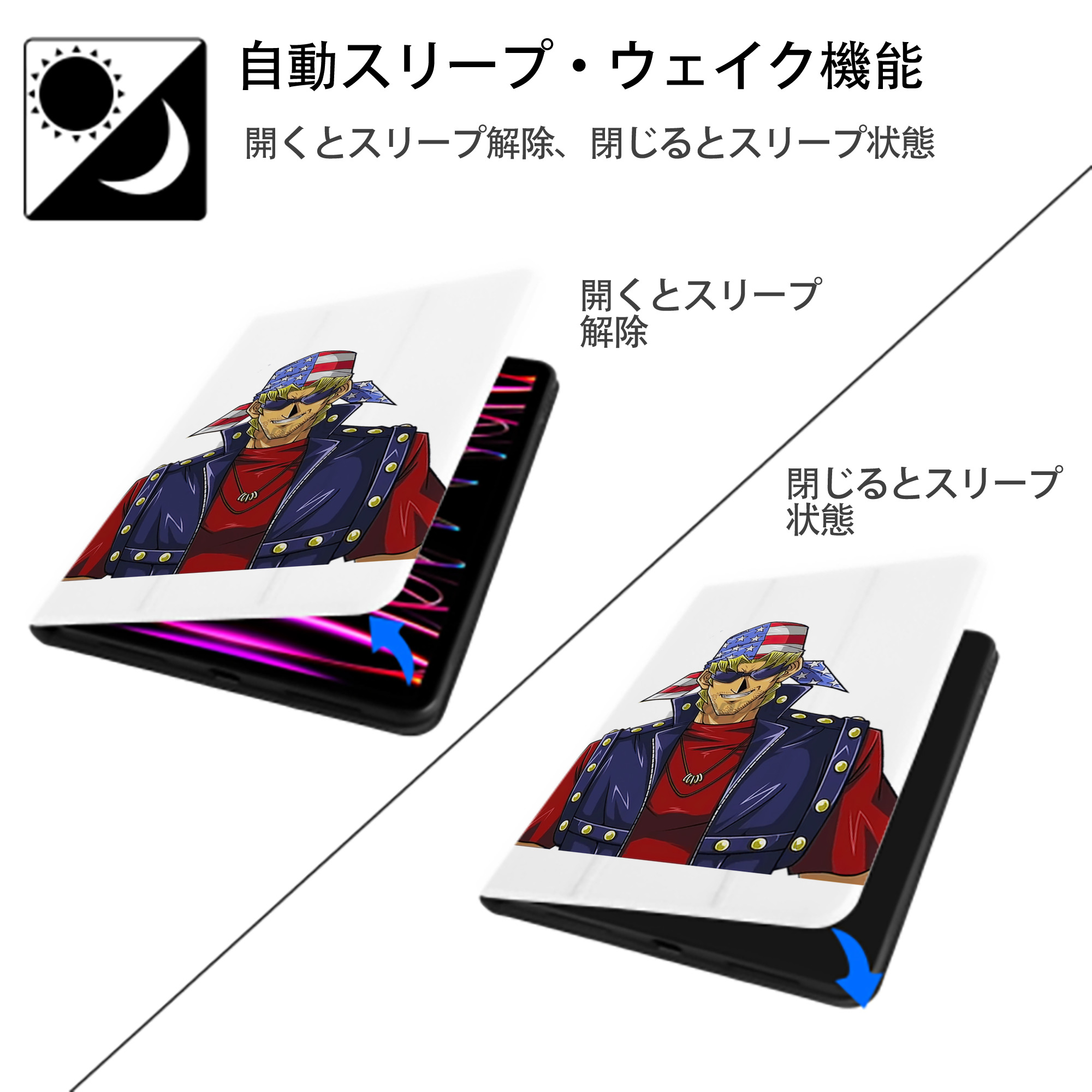 遊☆戯☆王 Yu-Gi-Oh! IPad ケース ペン収納付き 三つ折りスタンド PUレザー×シリコン 対応機種9.5/10.5/10.9インチ