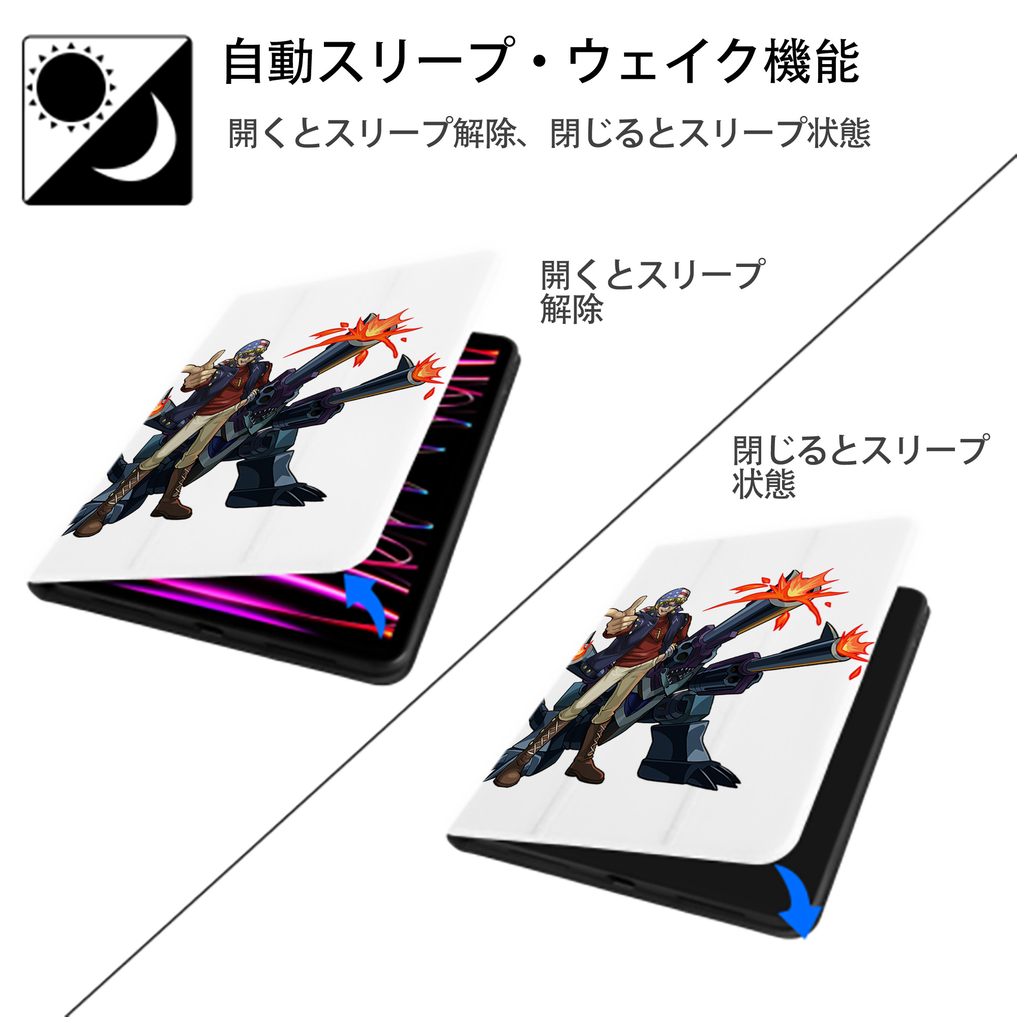 遊☆戯☆王 Yu-Gi-Oh! IPad ケース ペン収納付き 三つ折りスタンド PUレザー×シリコン 対応機種9.5/10.5/10.9インチ