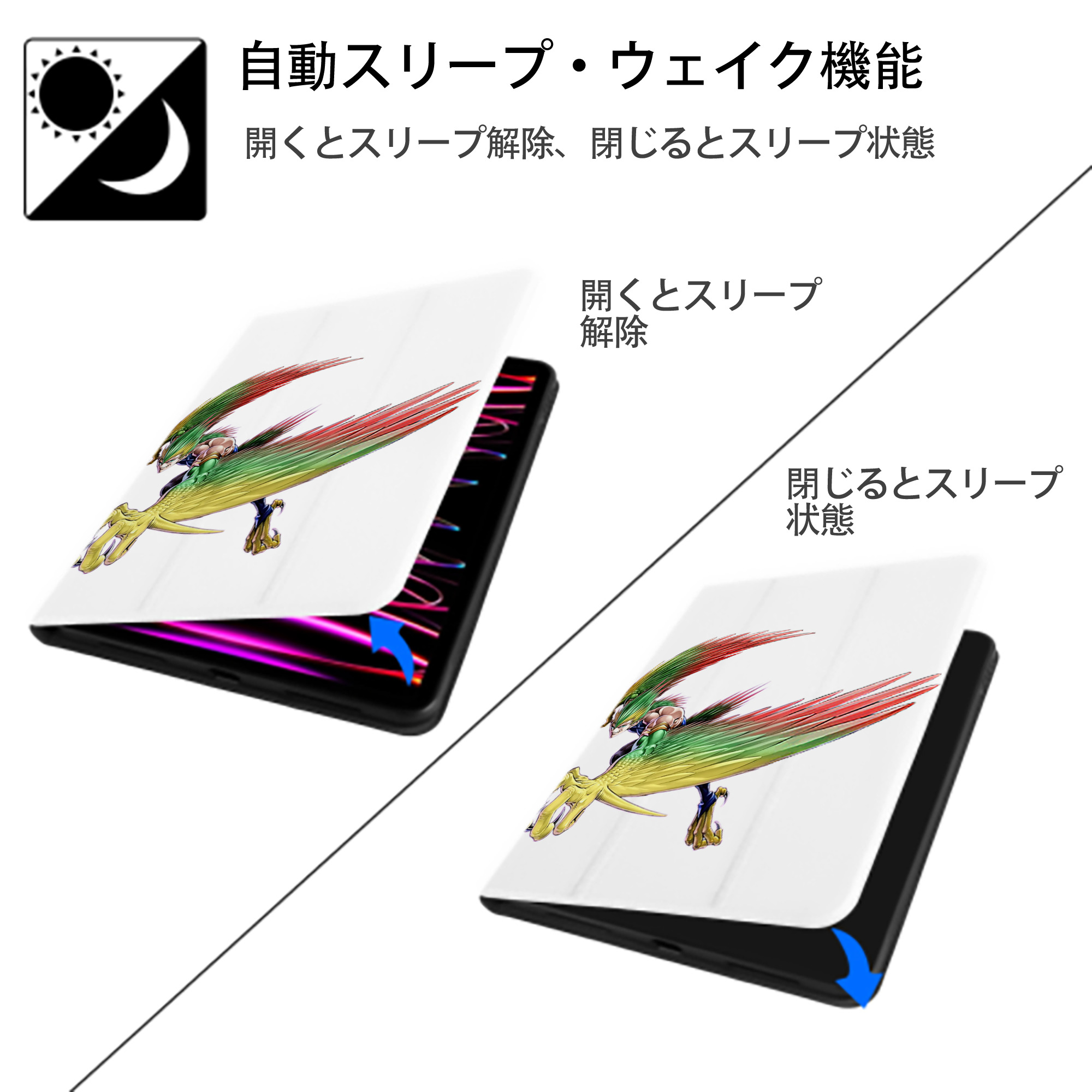 遊☆戯☆王 Yu-Gi-Oh! IPad ケース ペン収納付き 三つ折りスタンド PUレザー×シリコン 対応機種9.5/10.5/10.9インチ