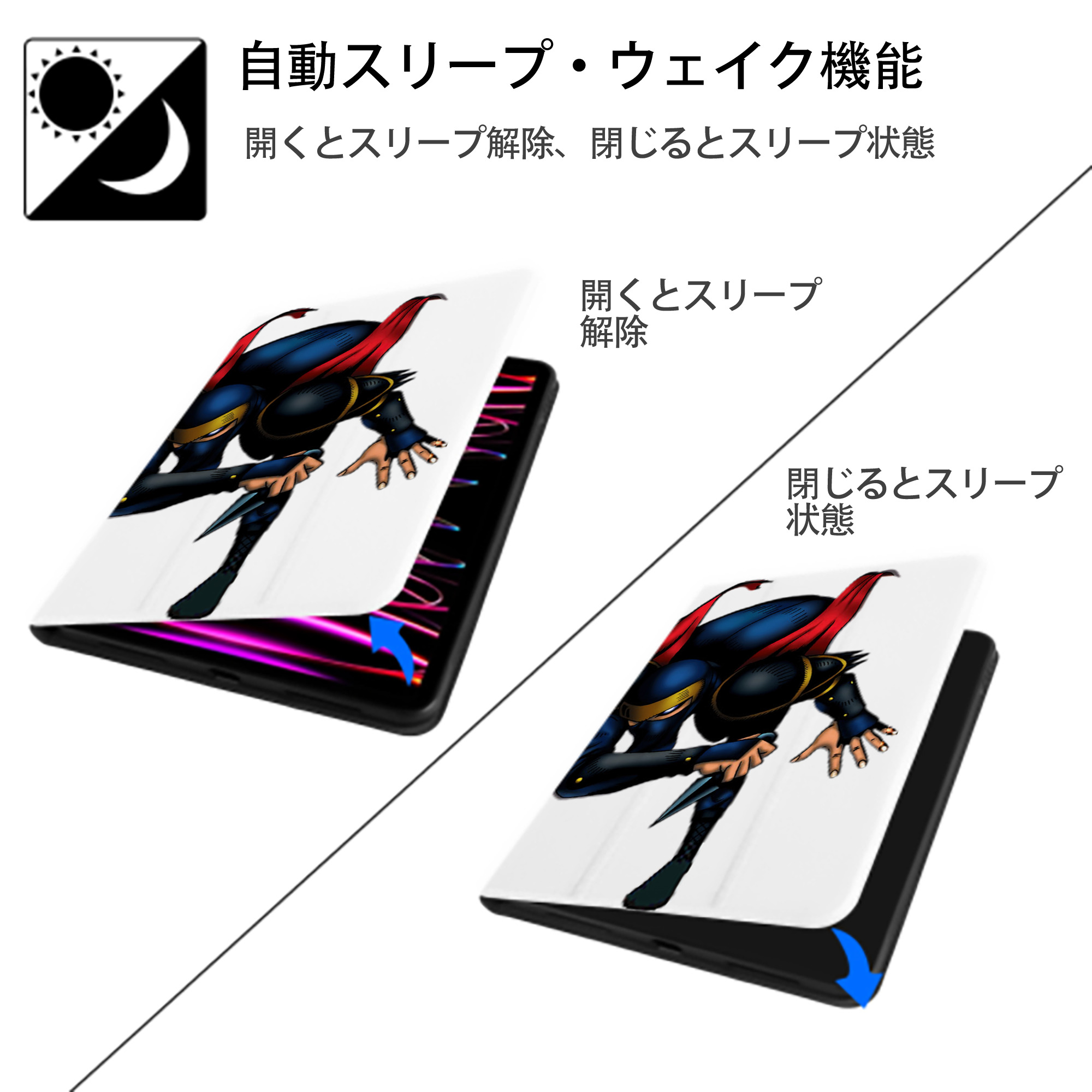 遊☆戯☆王 Yu-Gi-Oh! IPad ケース ペン収納付き 三つ折りスタンド PUレザー×シリコン 対応機種9.5/10.5/10.9インチ